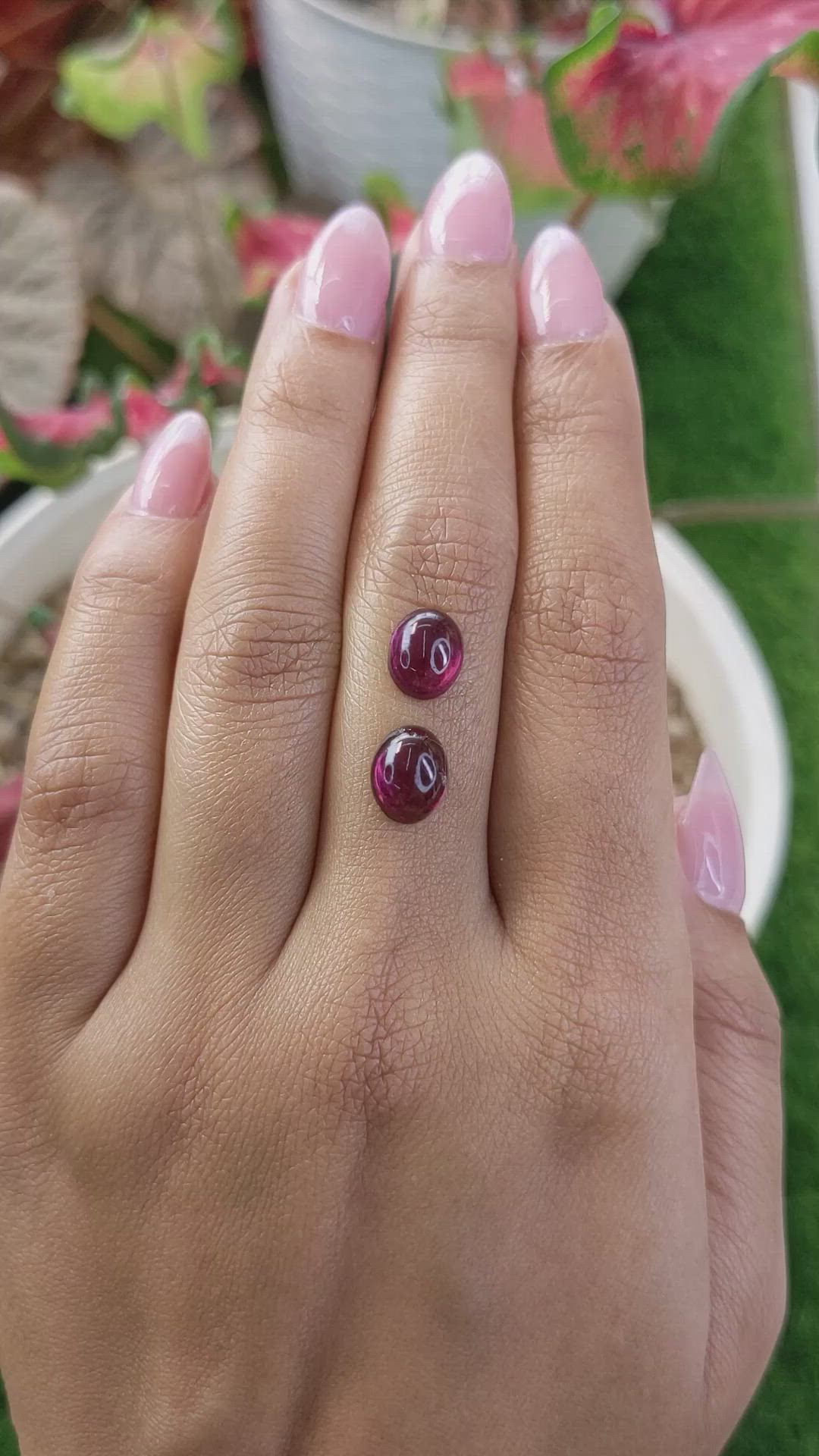 4.68&nbsp;Ct.Tw.Total Carat Weight Pinkish Purple Cabochon Rhodolite Garnet Pair from Ceylon (Sri Lanka) Size Video
