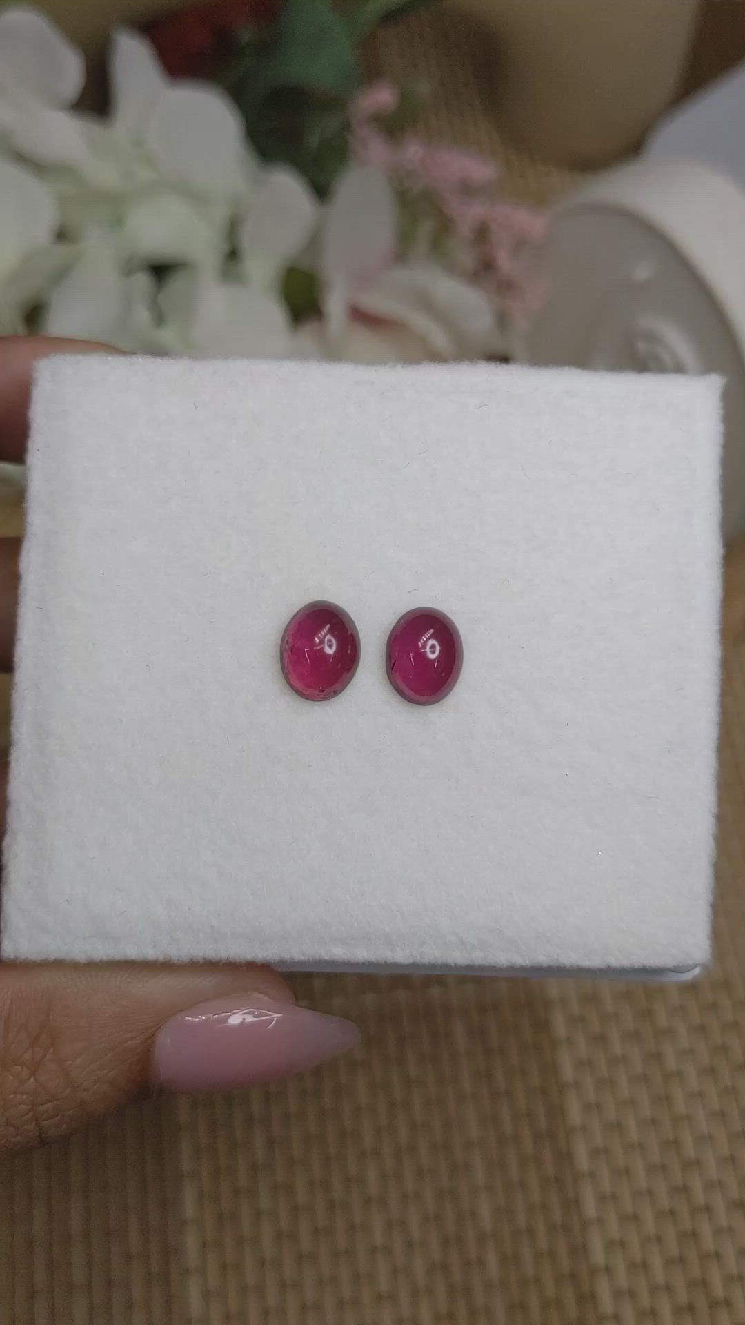 4.68&nbsp;Ct.Tw.Total Carat Weight Pinkish Purple Cabochon Rhodolite Garnet Pair from Ceylon (Sri Lanka) Size Video