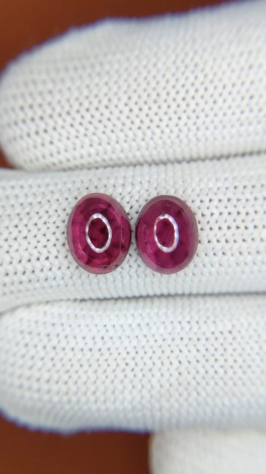 4.68&nbsp;Ct.Tw.Total Carat Weight Pinkish Purple Cabochon Rhodolite Garnet Pair from Ceylon (Sri Lanka) Size Video