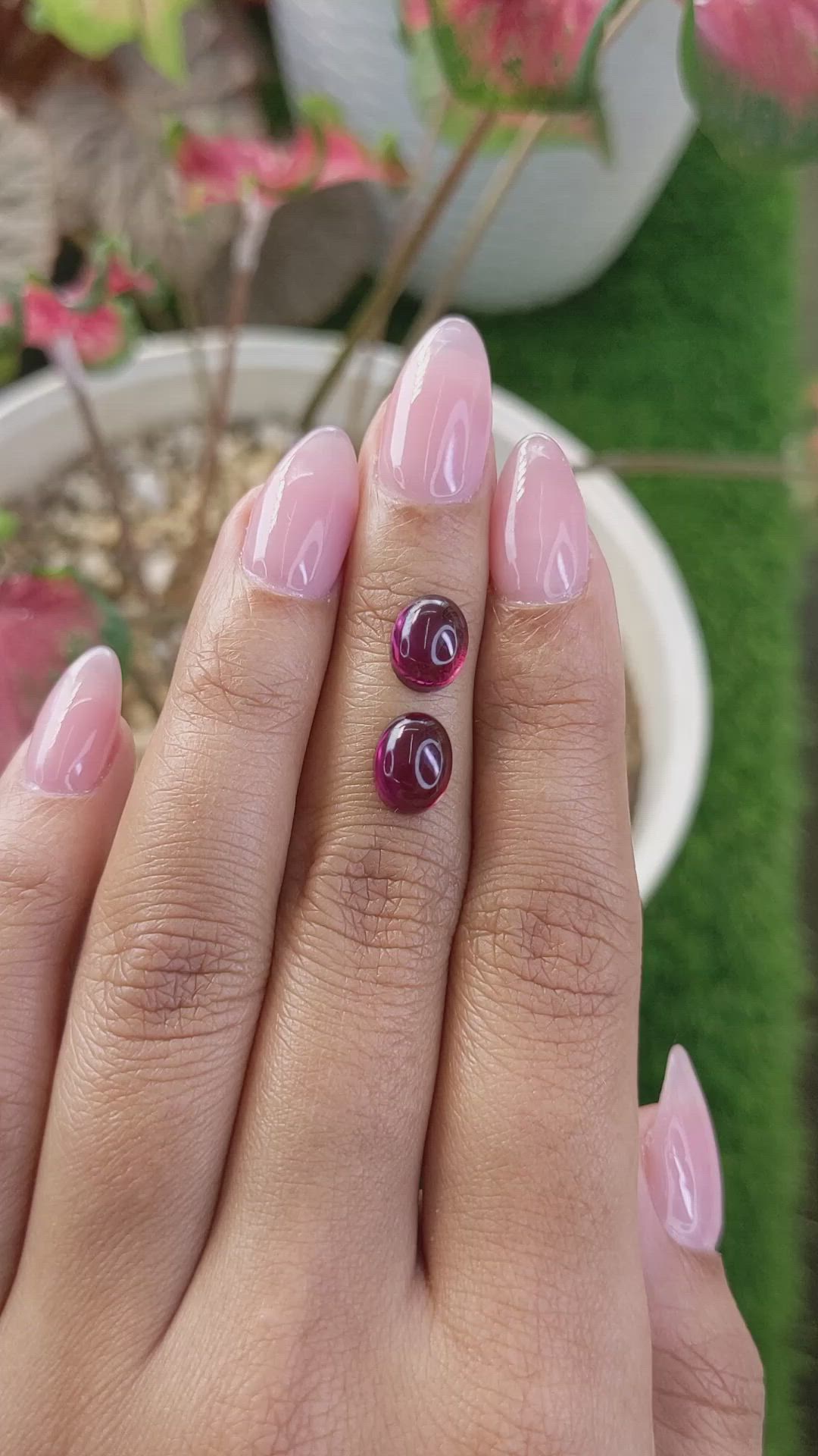 5.37 Ct.Tw.Total Carat Weight Pinkish Purple Cabochon Rhodolite Garnet Pair from Ceylon (Sri Lanka) Size Video