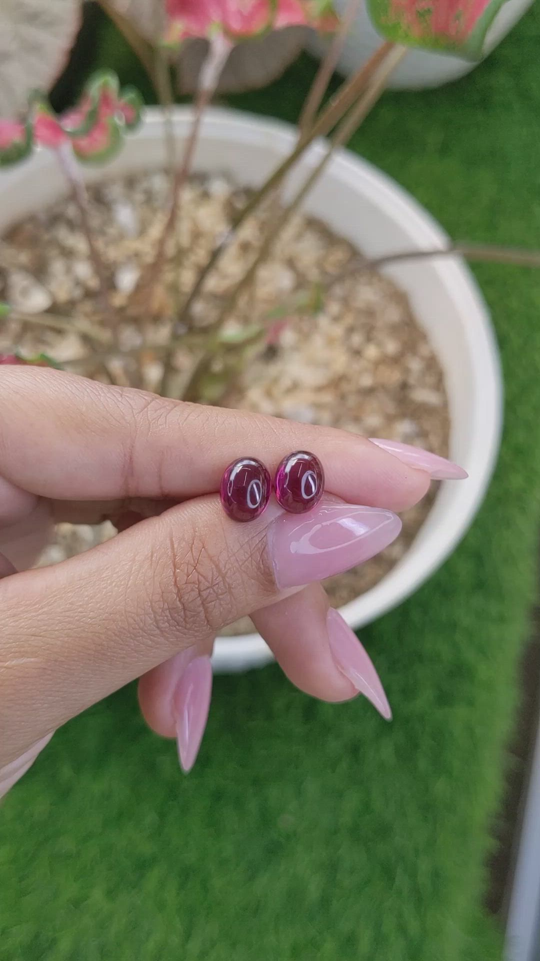 5.37 Ct.Tw.Total Carat Weight Pinkish Purple Cabochon Rhodolite Garnet Pair from Ceylon (Sri Lanka) Size Video