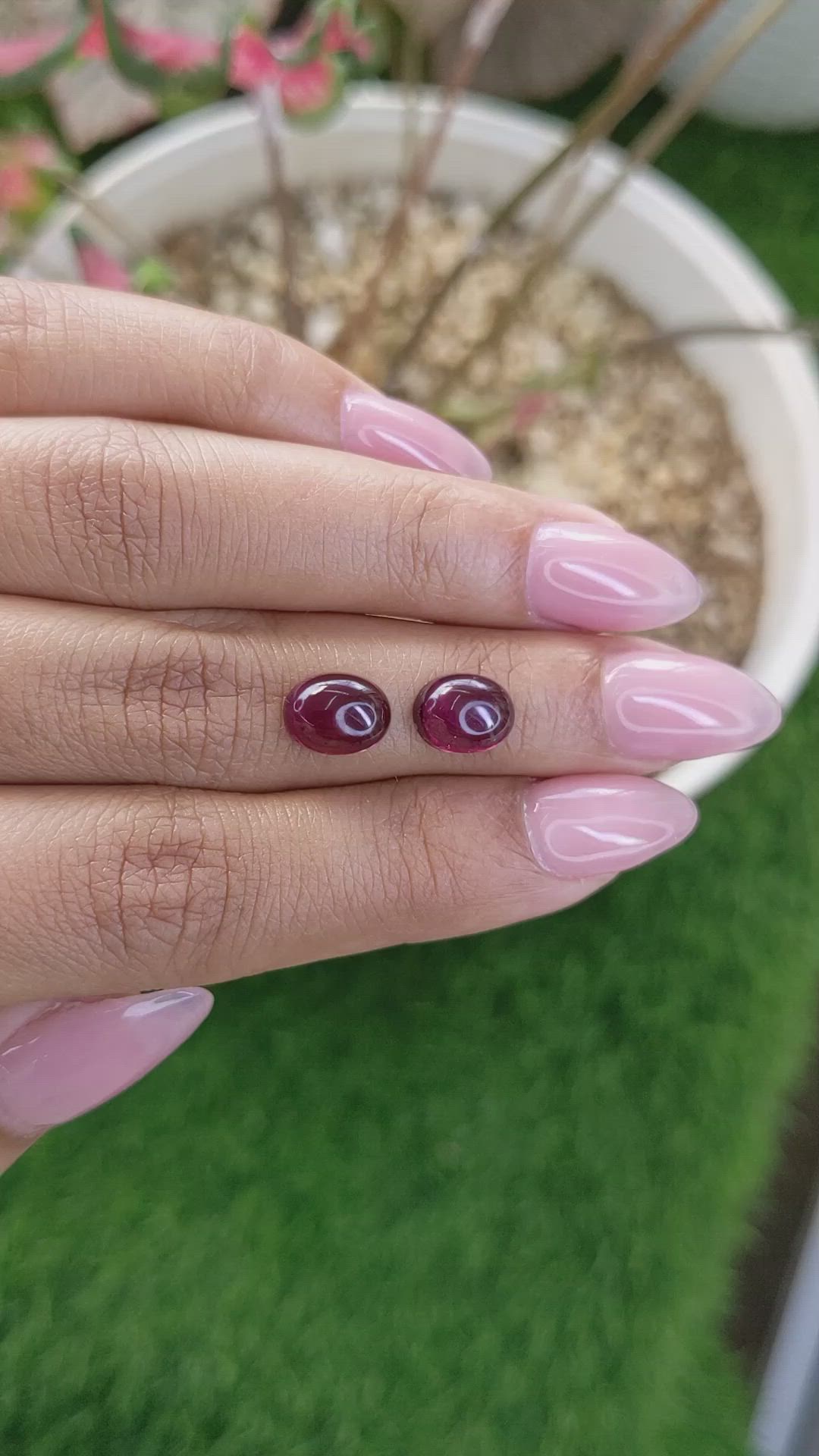5.37 Ct.Tw.Total Carat Weight Pinkish Purple Cabochon Rhodolite Garnet Pair from Ceylon (Sri Lanka) Size Video