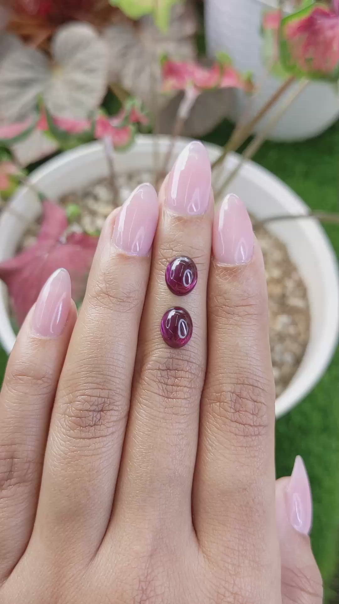 4.74&nbsp;Ct.Tw.Total Carat Weight Pinkish Purple Cabochon Rhodolite Garnet Pair from Ceylon (Sri Lanka) Size Video