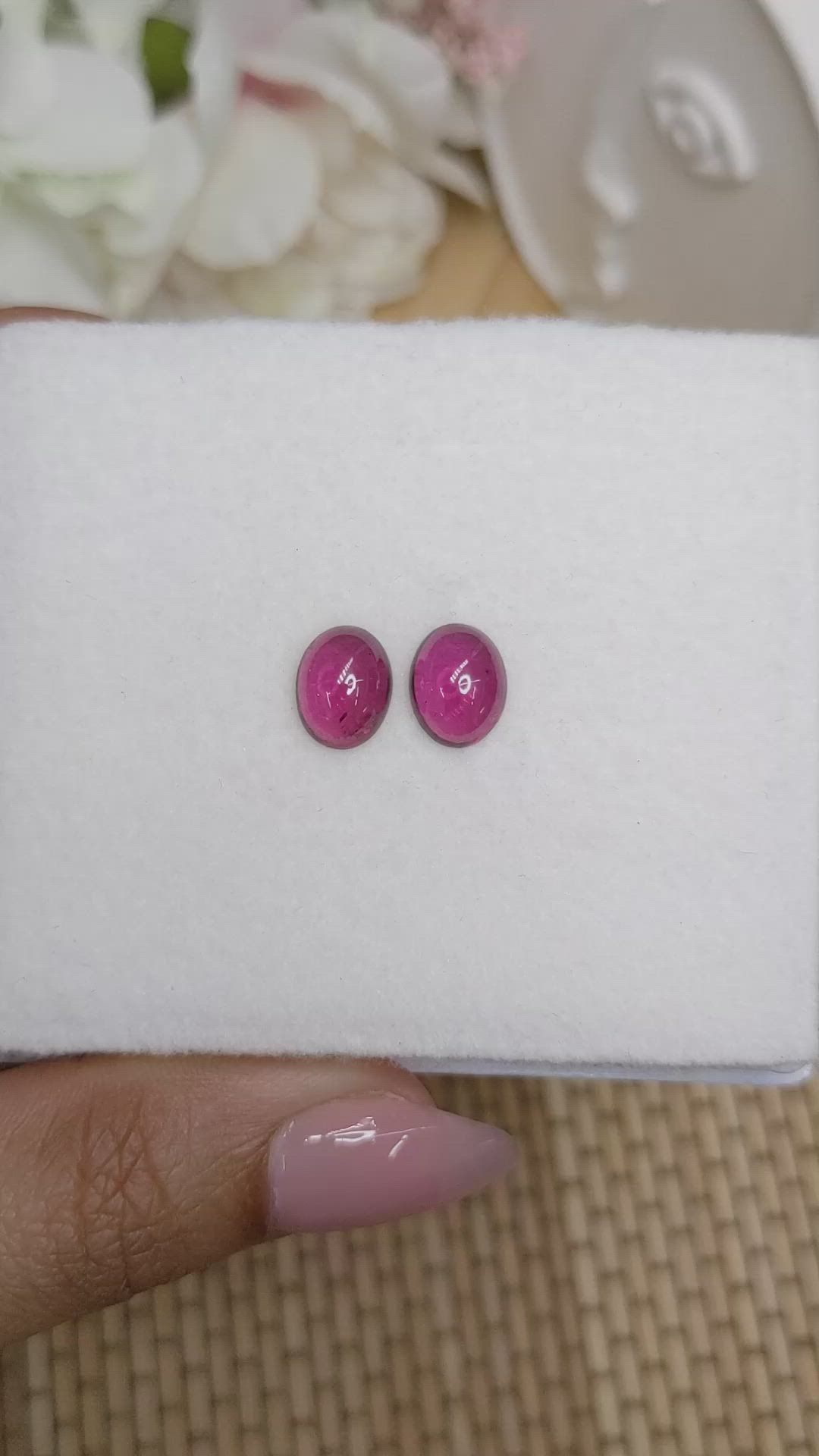 4.74&nbsp;Ct.Tw.Total Carat Weight Pinkish Purple Cabochon Rhodolite Garnet Pair from Ceylon (Sri Lanka) Size Video