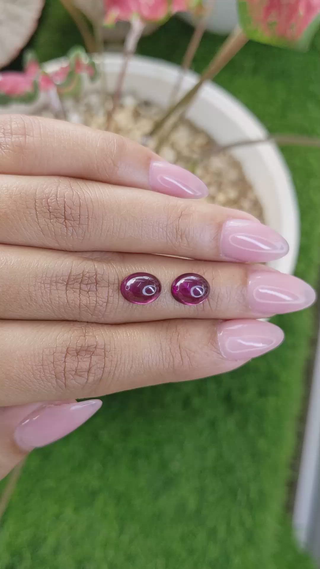 4.74&nbsp;Ct.Tw.Total Carat Weight Pinkish Purple Cabochon Rhodolite Garnet Pair from Ceylon (Sri Lanka) Size Video