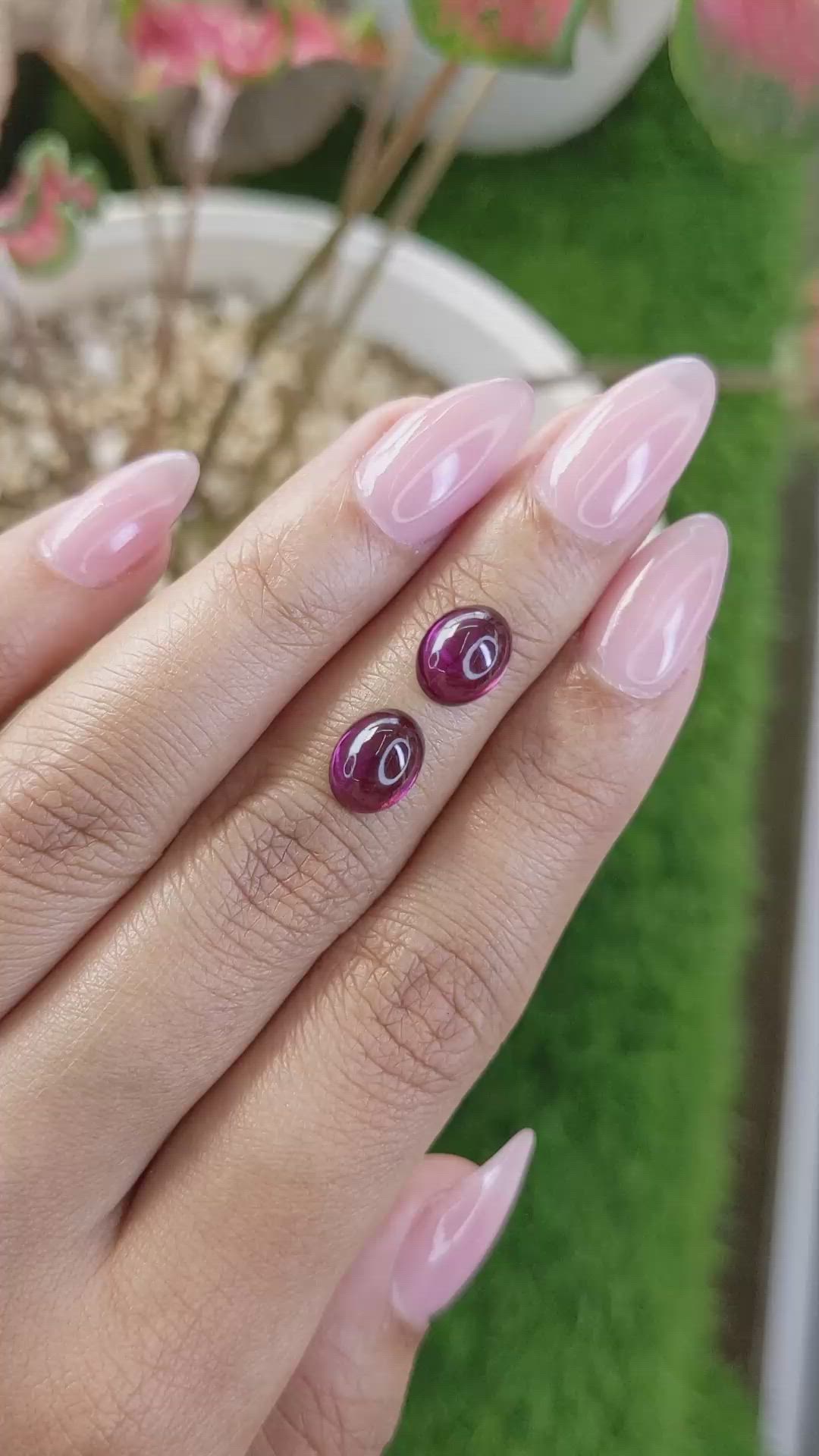 4.74&nbsp;Ct.Tw.Total Carat Weight Pinkish Purple Cabochon Rhodolite Garnet Pair from Ceylon (Sri Lanka) Size Video