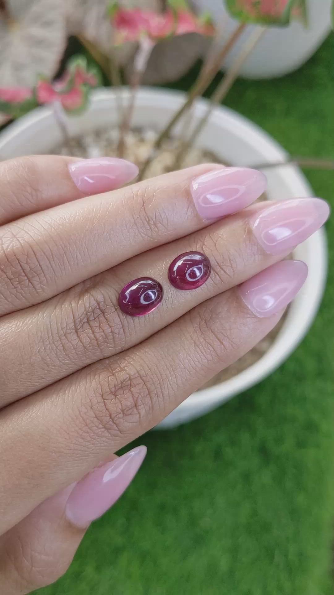 4.71 Ct.Tw.Total Carat Weight Pinkish Purple Cabochon Rhodolite Garnet Pair from Ceylon (Sri Lanka) Size Video