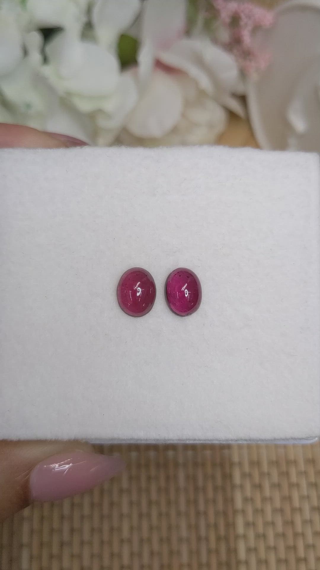 4.71 Ct.Tw.Total Carat Weight Pinkish Purple Cabochon Rhodolite Garnet Pair from Ceylon (Sri Lanka) Size Video