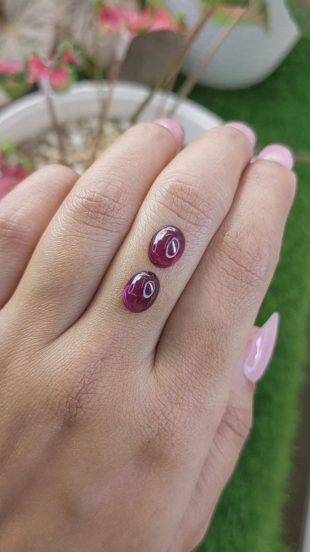 4.71 Ct.Tw.Total Carat Weight Pinkish Purple Cabochon Rhodolite Garnet Pair from Ceylon (Sri Lanka) Size Video