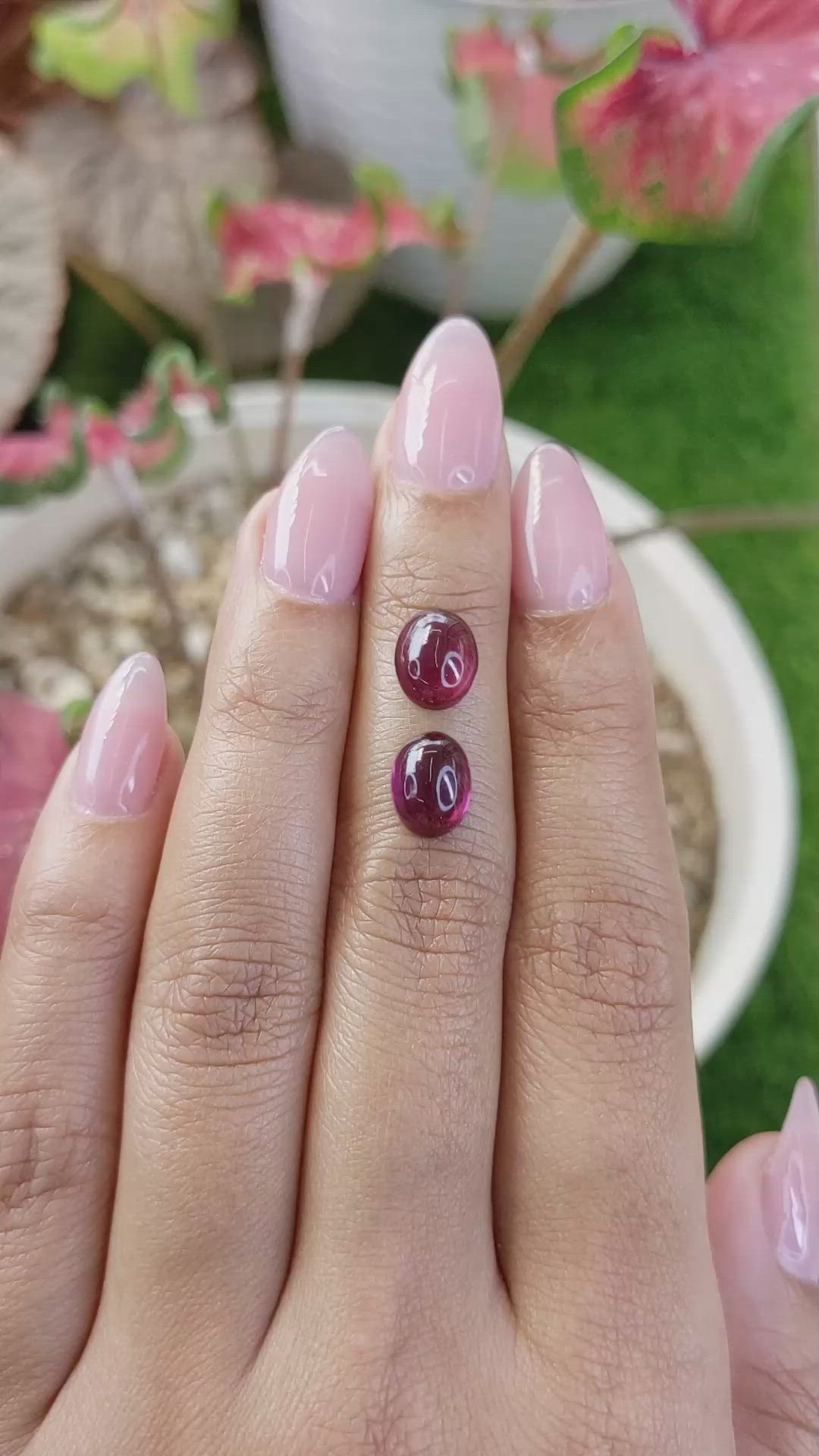 4.71 Ct.Tw.Total Carat Weight Pinkish Purple Cabochon Rhodolite Garnet Pair from Ceylon (Sri Lanka) Size Video