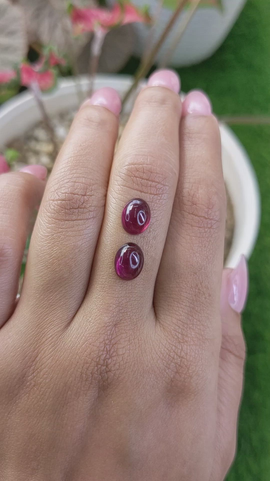 4.92&nbsp;Ct.Tw.Total Carat Weight Pinkish Purple Cabochon Rhodolite Garnet Pair from Ceylon (Sri Lanka) Size Video