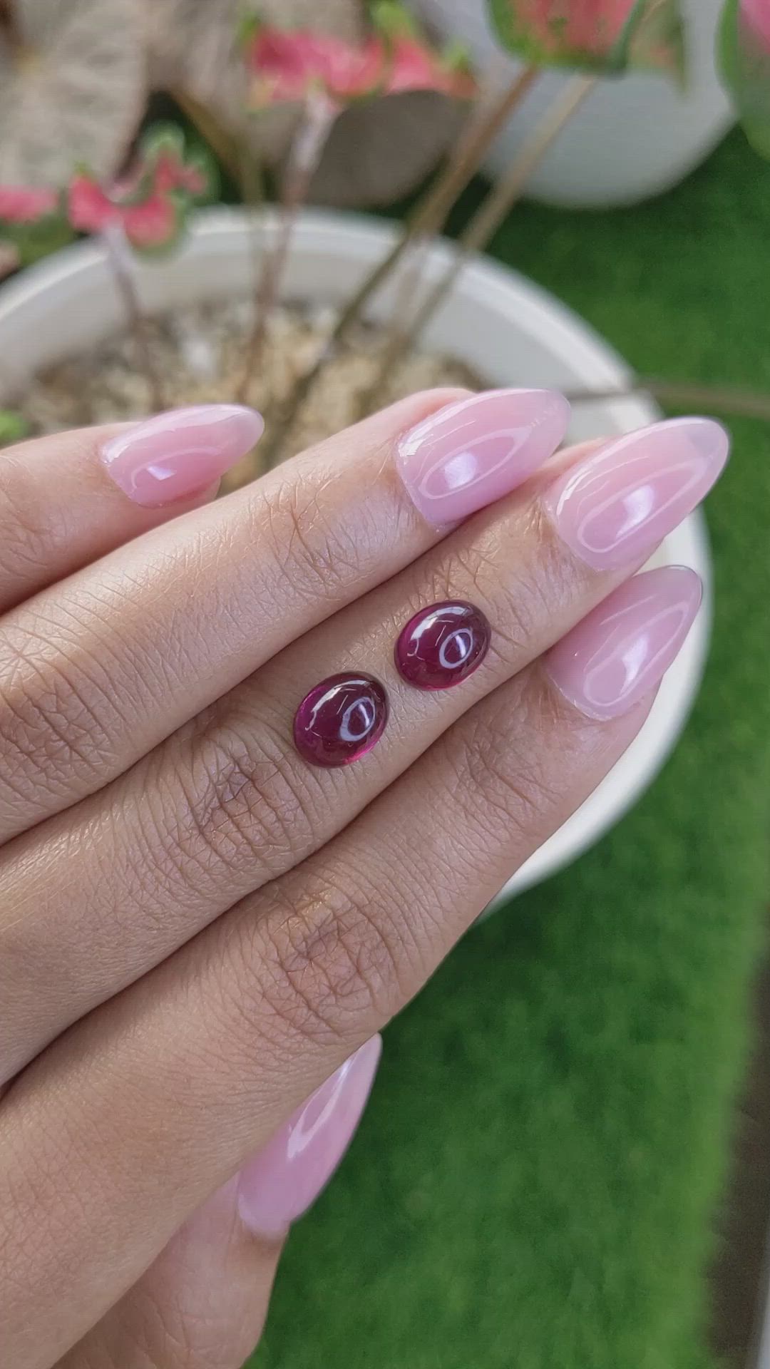 4.92&nbsp;Ct.Tw.Total Carat Weight Pinkish Purple Cabochon Rhodolite Garnet Pair from Ceylon (Sri Lanka) Size Video
