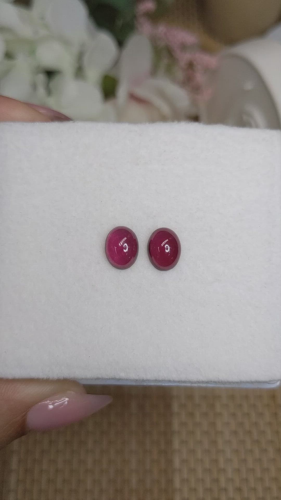 4.92&nbsp;Ct.Tw.Total Carat Weight Pinkish Purple Cabochon Rhodolite Garnet Pair from Ceylon (Sri Lanka) Size Video