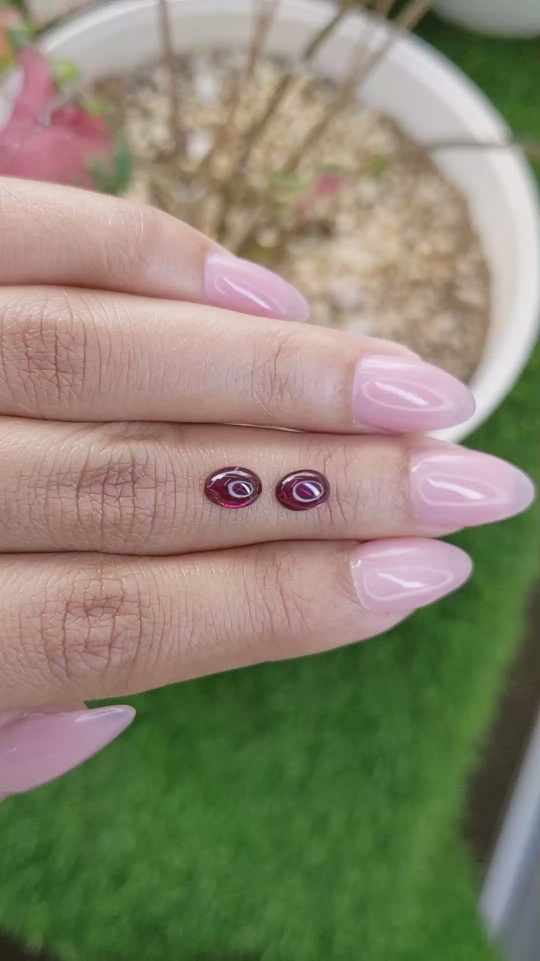 2.01 Ct.Tw.Total Carat Weight Pinkish Purple Cabochon Rhodolite Garnet Pair from Ceylon (Sri Lanka) Size Video