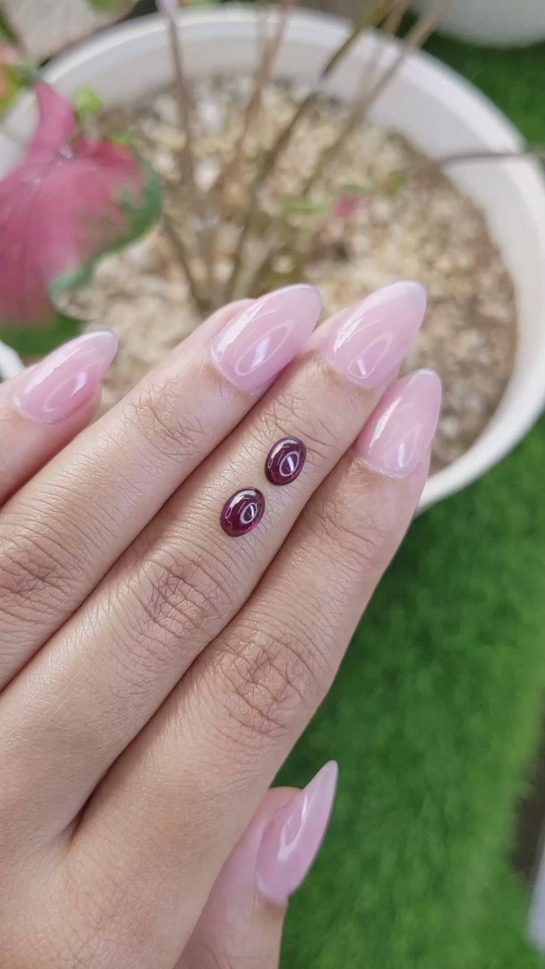 2.01 Ct.Tw.Total Carat Weight Pinkish Purple Cabochon Rhodolite Garnet Pair from Ceylon (Sri Lanka) Size Video