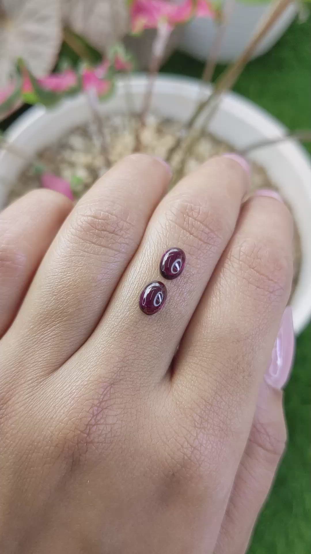 2.01 Ct.Tw.Total Carat Weight Pinkish Purple Cabochon Rhodolite Garnet Pair from Ceylon (Sri Lanka) Size Video