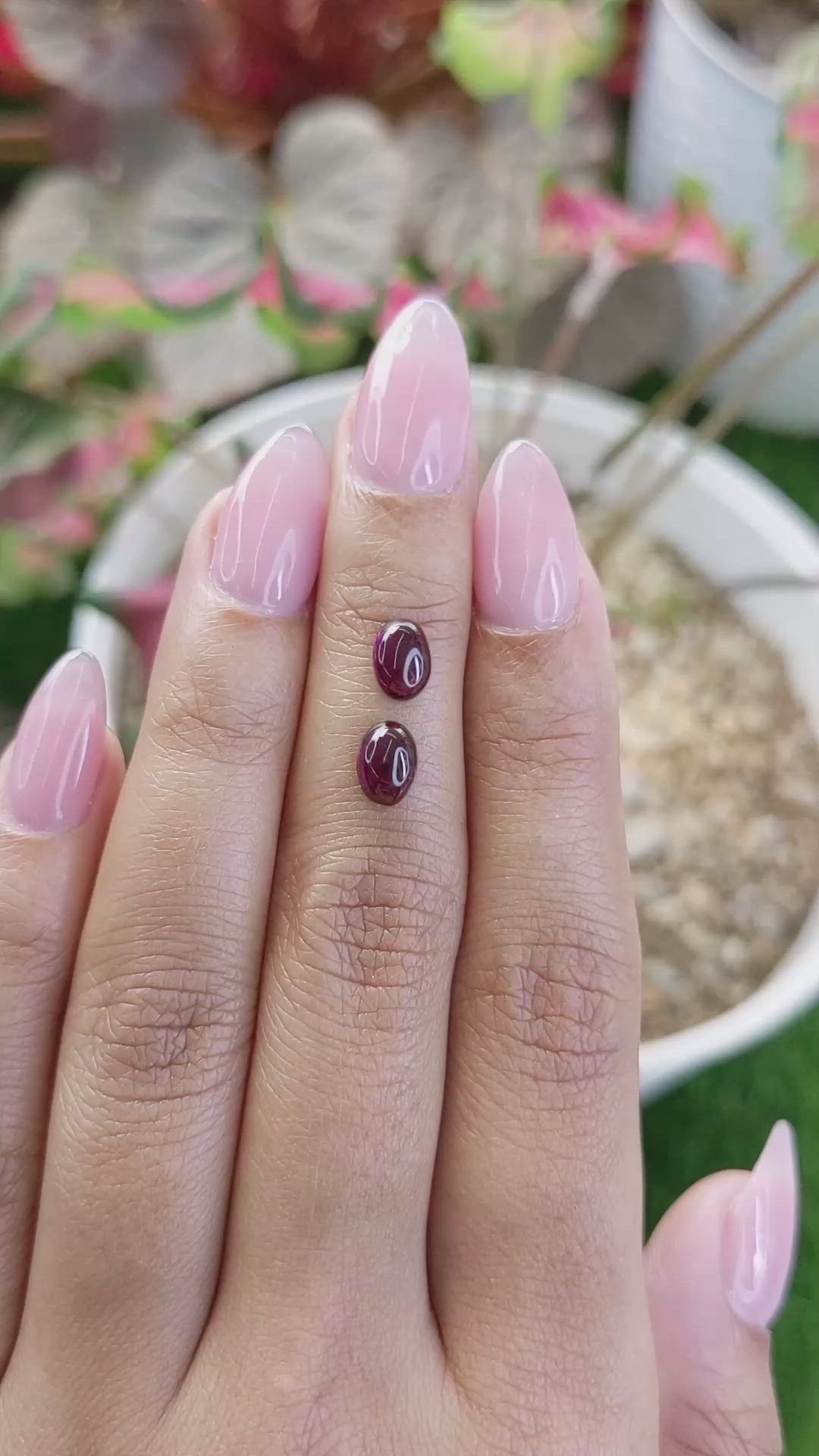 2.01 Ct.Tw.Total Carat Weight Pinkish Purple Cabochon Rhodolite Garnet Pair from Ceylon (Sri Lanka) Size Video