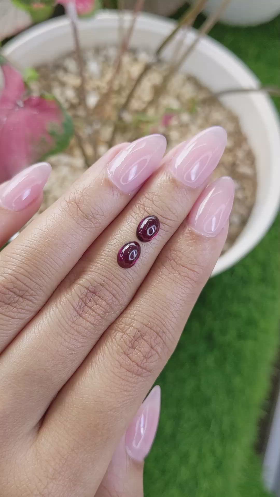 2.21 Ct.Tw.Total Carat Weight Pinkish Purple Cabochon Rhodolite Garnet Pair from Ceylon (Sri Lanka) Size Video
