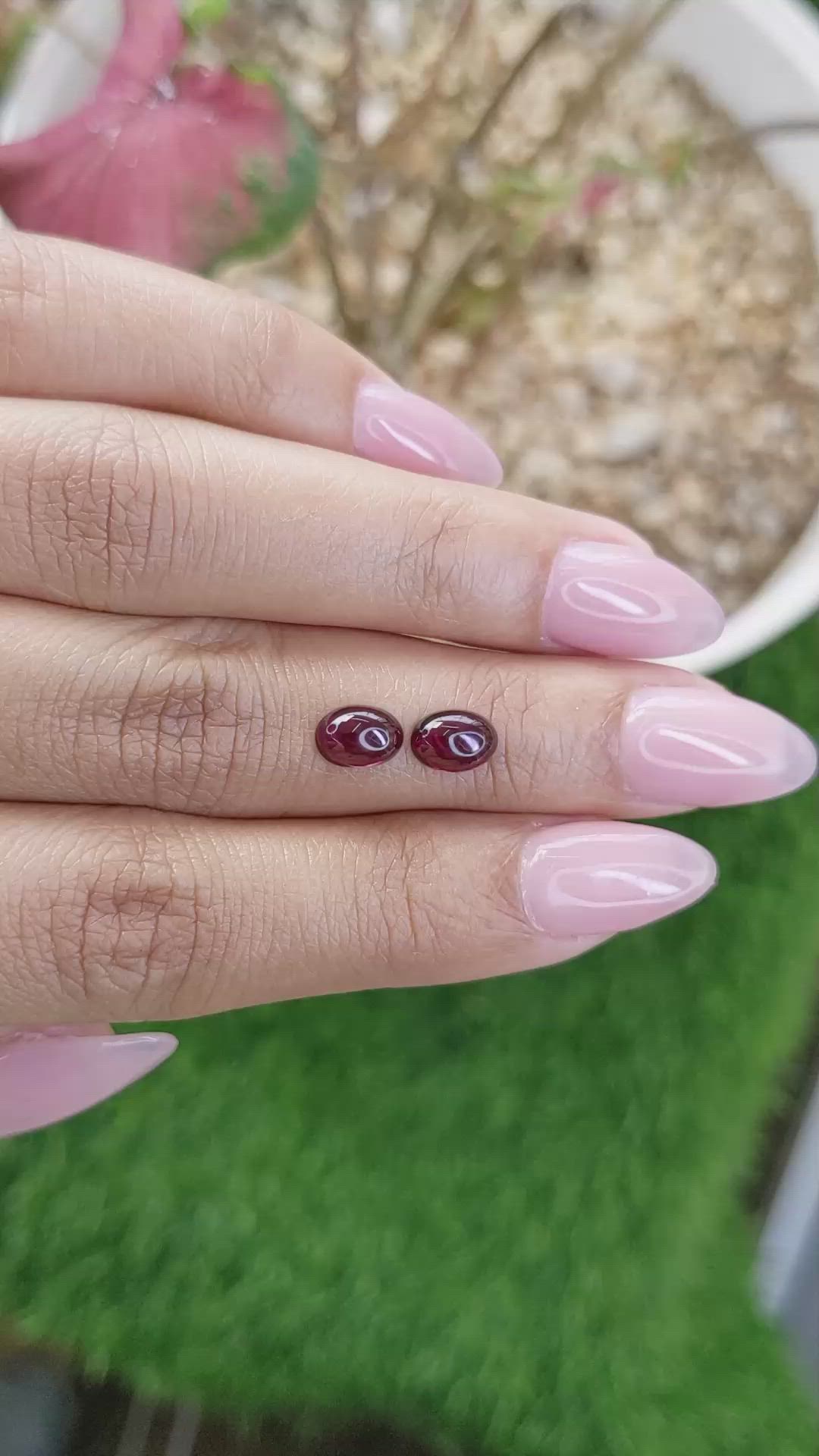2.21 Ct.Tw.Total Carat Weight Pinkish Purple Cabochon Rhodolite Garnet Pair from Ceylon (Sri Lanka) Size Video