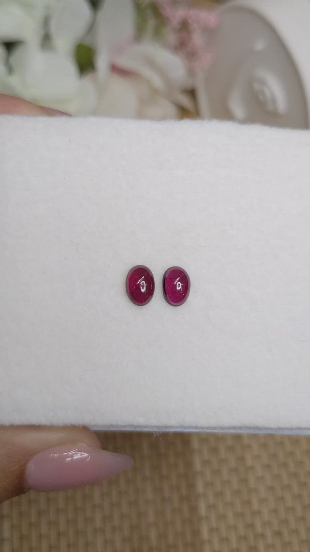 2.21 Ct.Tw.Total Carat Weight Pinkish Purple Cabochon Rhodolite Garnet Pair from Ceylon (Sri Lanka) Size Video