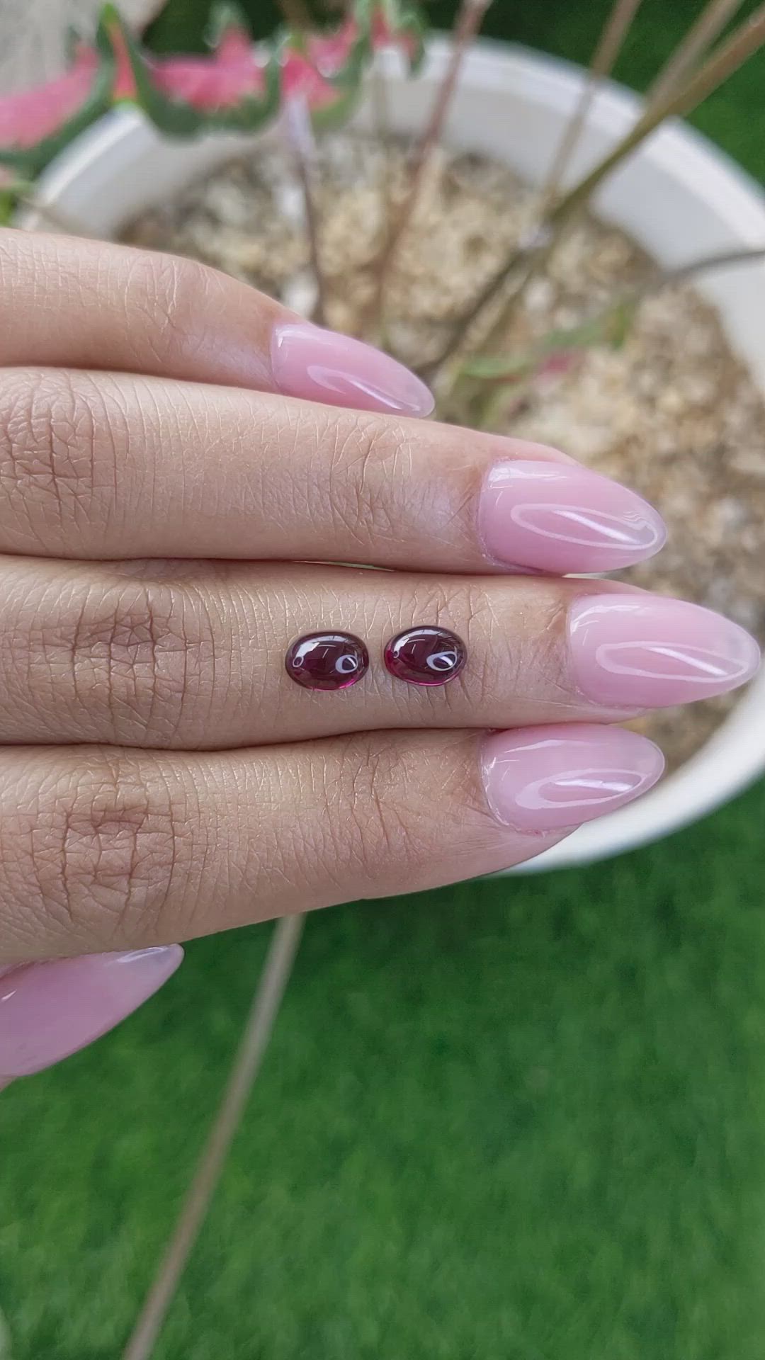 2.07 Ct.Tw.Total Carat Weight Pinkish Purple Cabochon Rhodolite Garnet Pair from Ceylon (Sri Lanka) Size Video