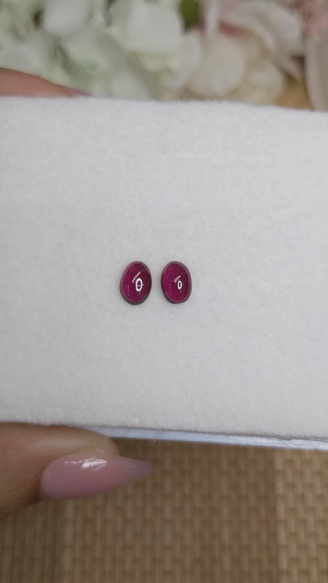 2.07 Ct.Tw.Total Carat Weight Pinkish Purple Cabochon Rhodolite Garnet Pair from Ceylon (Sri Lanka) Size Video
