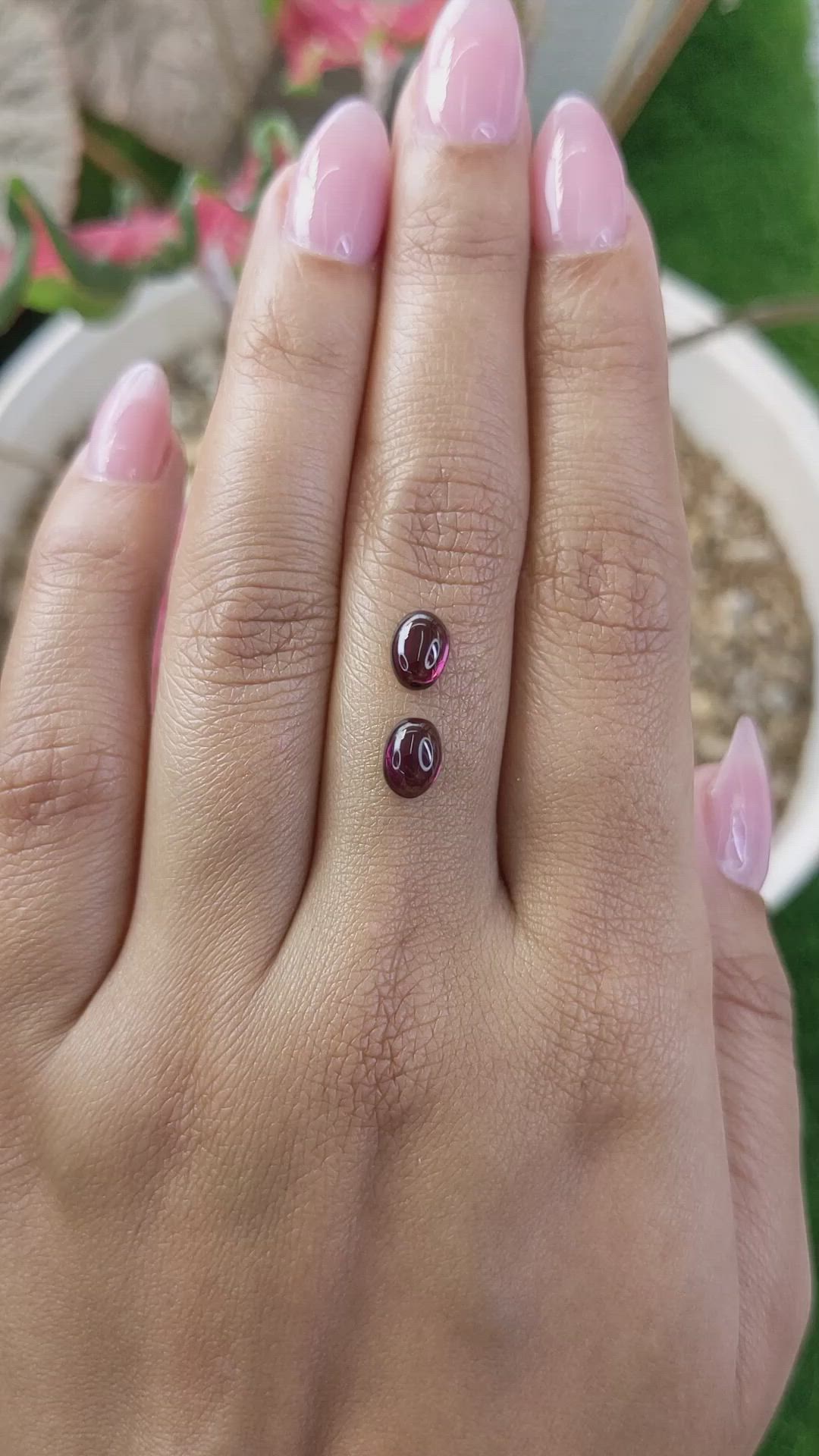 2.07 Ct.Tw.Total Carat Weight Pinkish Purple Cabochon Rhodolite Garnet Pair from Ceylon (Sri Lanka) Size Video