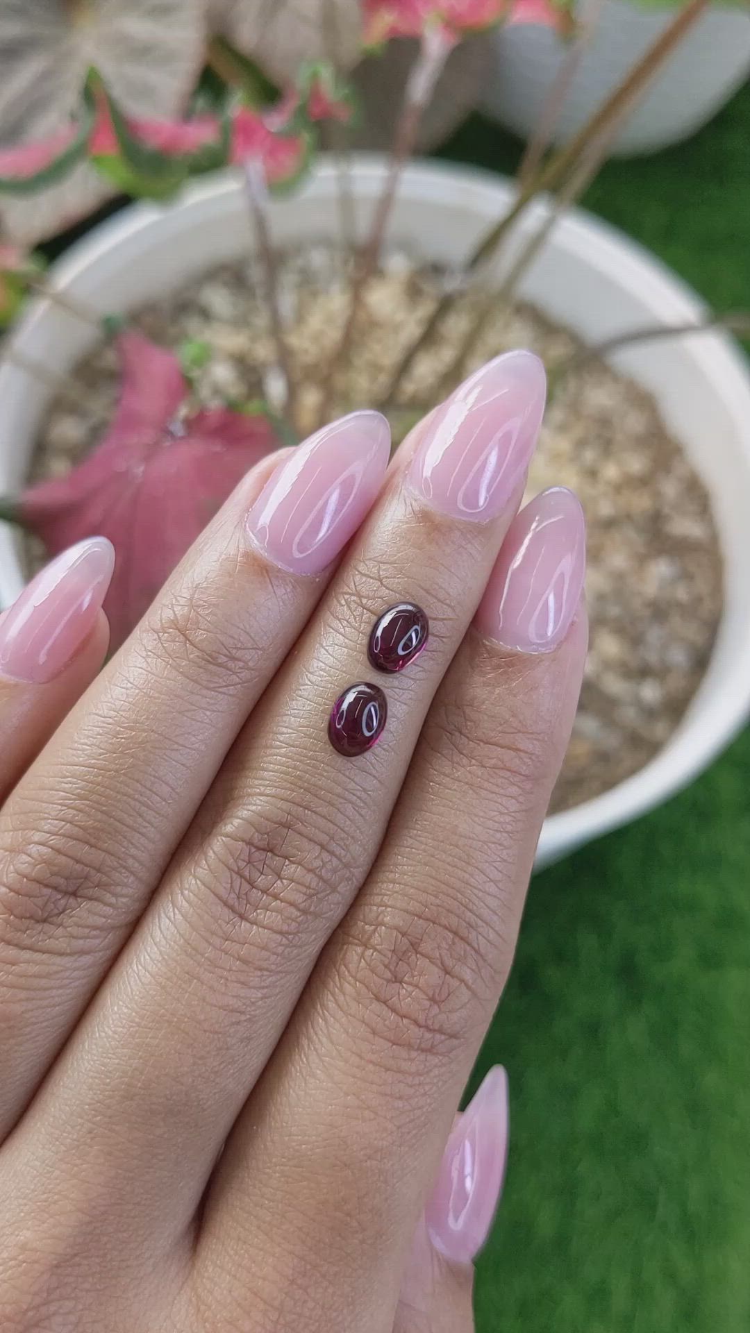 2.07 Ct.Tw.Total Carat Weight Pinkish Purple Cabochon Rhodolite Garnet Pair from Ceylon (Sri Lanka) Size Video