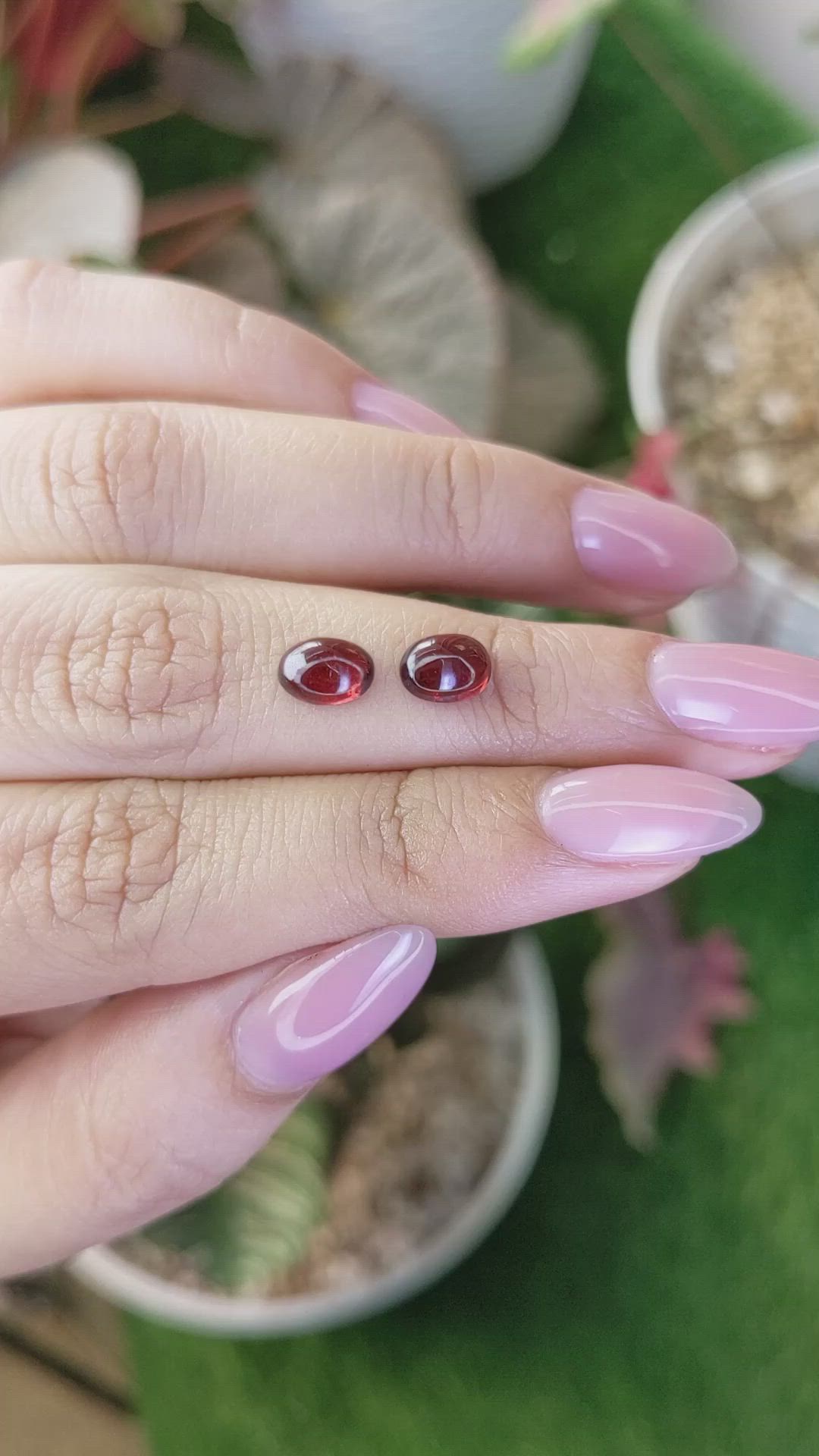 2.48 Ct.Tw.Total Carat Weight Red Cabochon Rhodolite Garnet Pair from Ceylon (Sri Lanka) Size Video