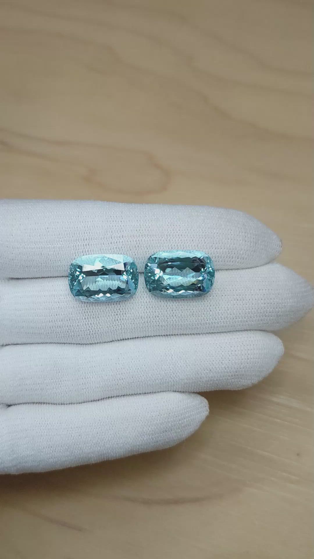 22.92 Ct.Tw.Total Carat Weight Blue Aquamarine Pair from Brazil Size Video
