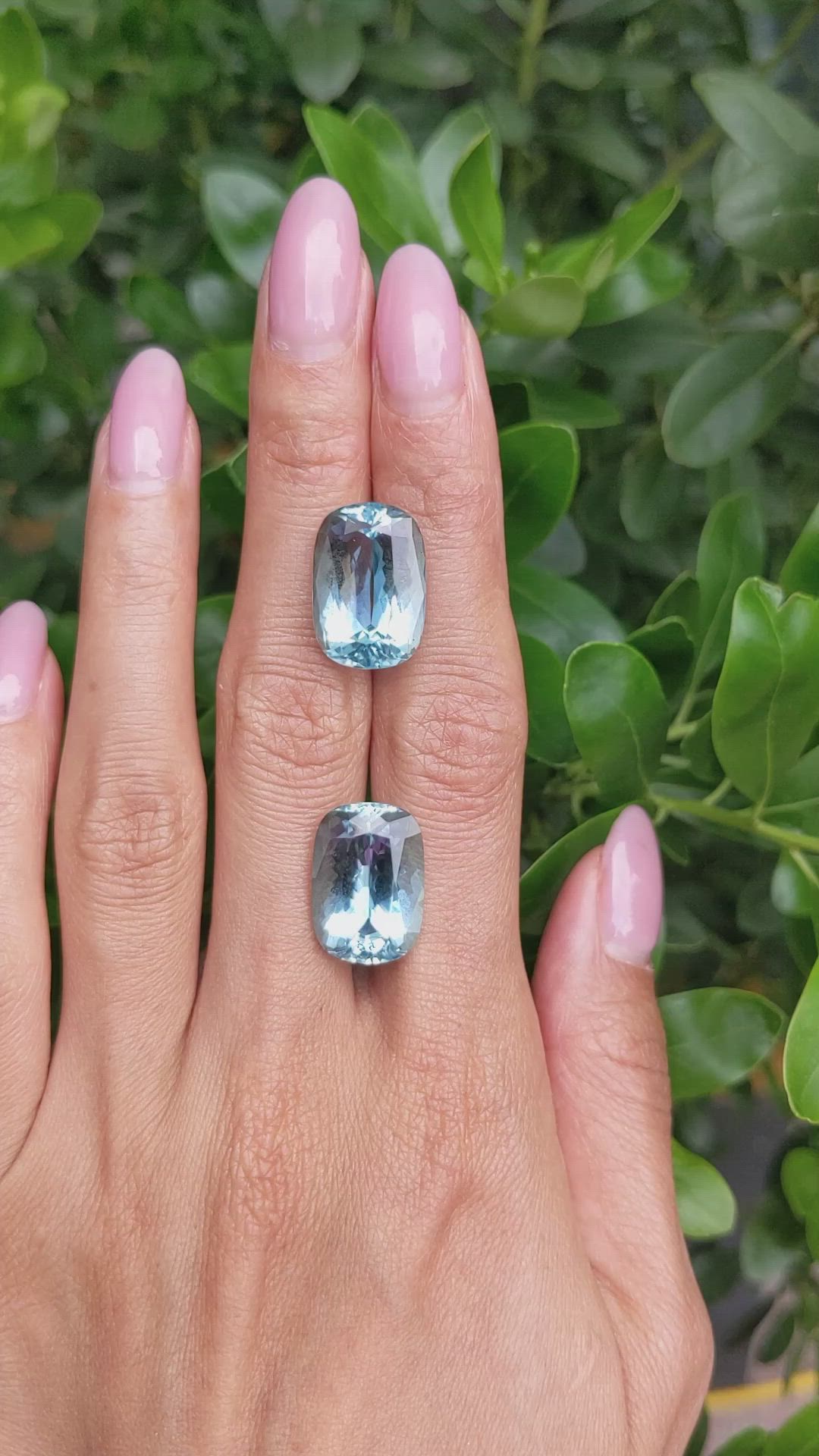 22.92 Ct.Tw.Total Carat Weight Blue Aquamarine Pair from Brazil Size Video