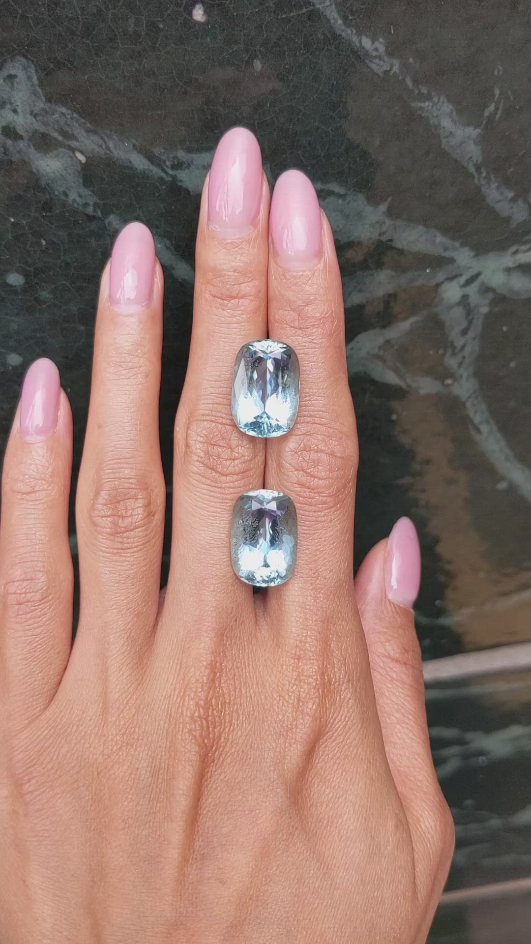 22.92 Ct.Tw.Total Carat Weight Blue Aquamarine Pair from Brazil Size Video