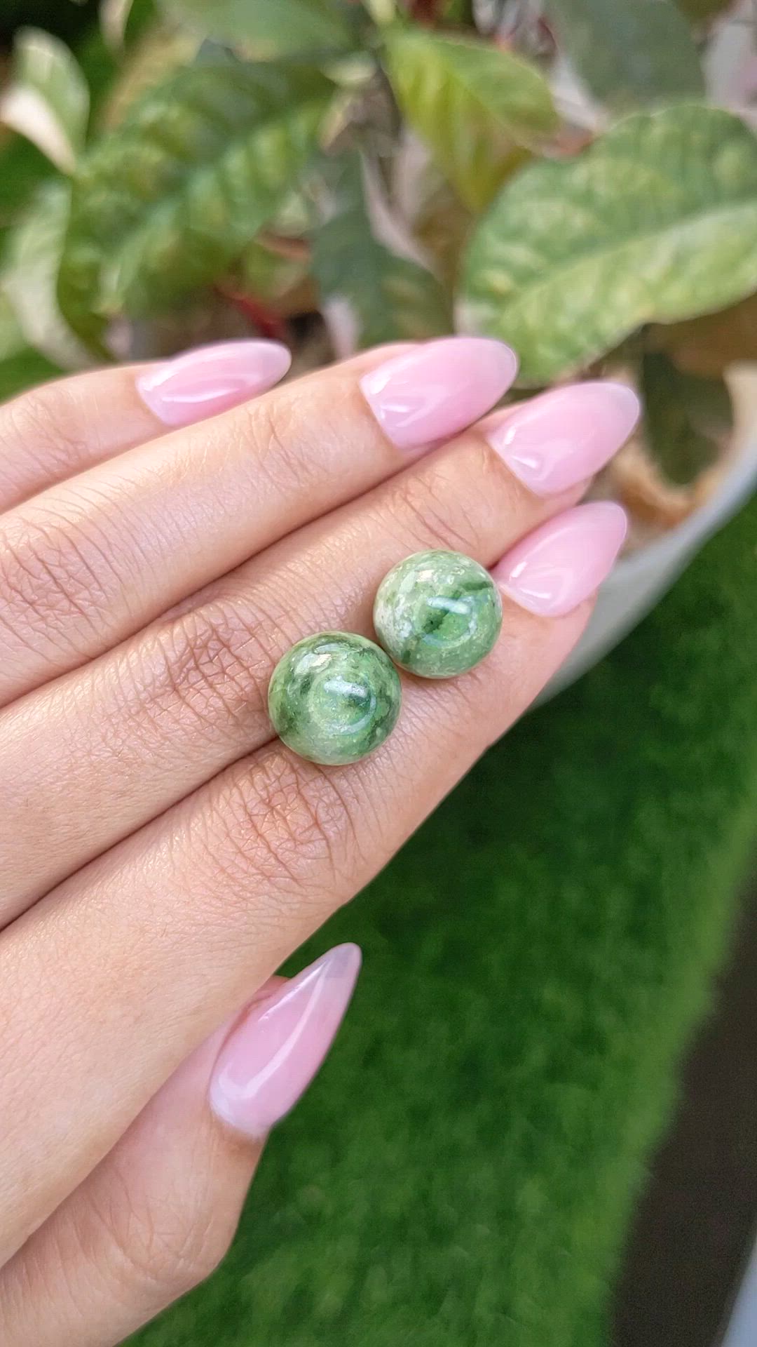 25.83 Ct.Tw.Total Carat Weight Green Jade Pair from Burma (Myanmar) Size Video