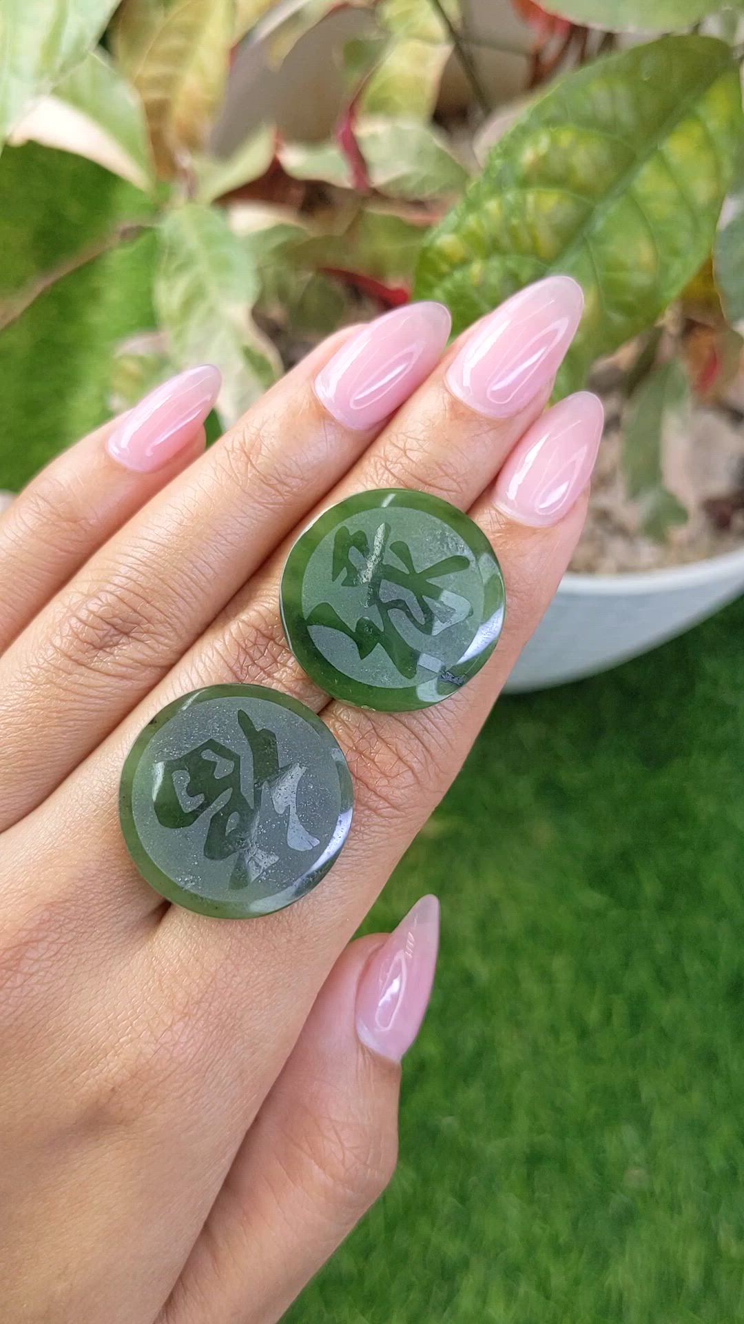 48.48&nbsp;Ct.Tw.Total Carat Weight Green Jade Pair from Burma (Myanmar) Size Video