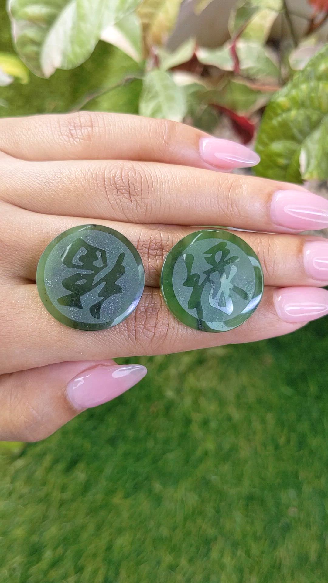 48.48&nbsp;Ct.Tw.Total Carat Weight Green Jade Pair from Burma (Myanmar) Size Video
