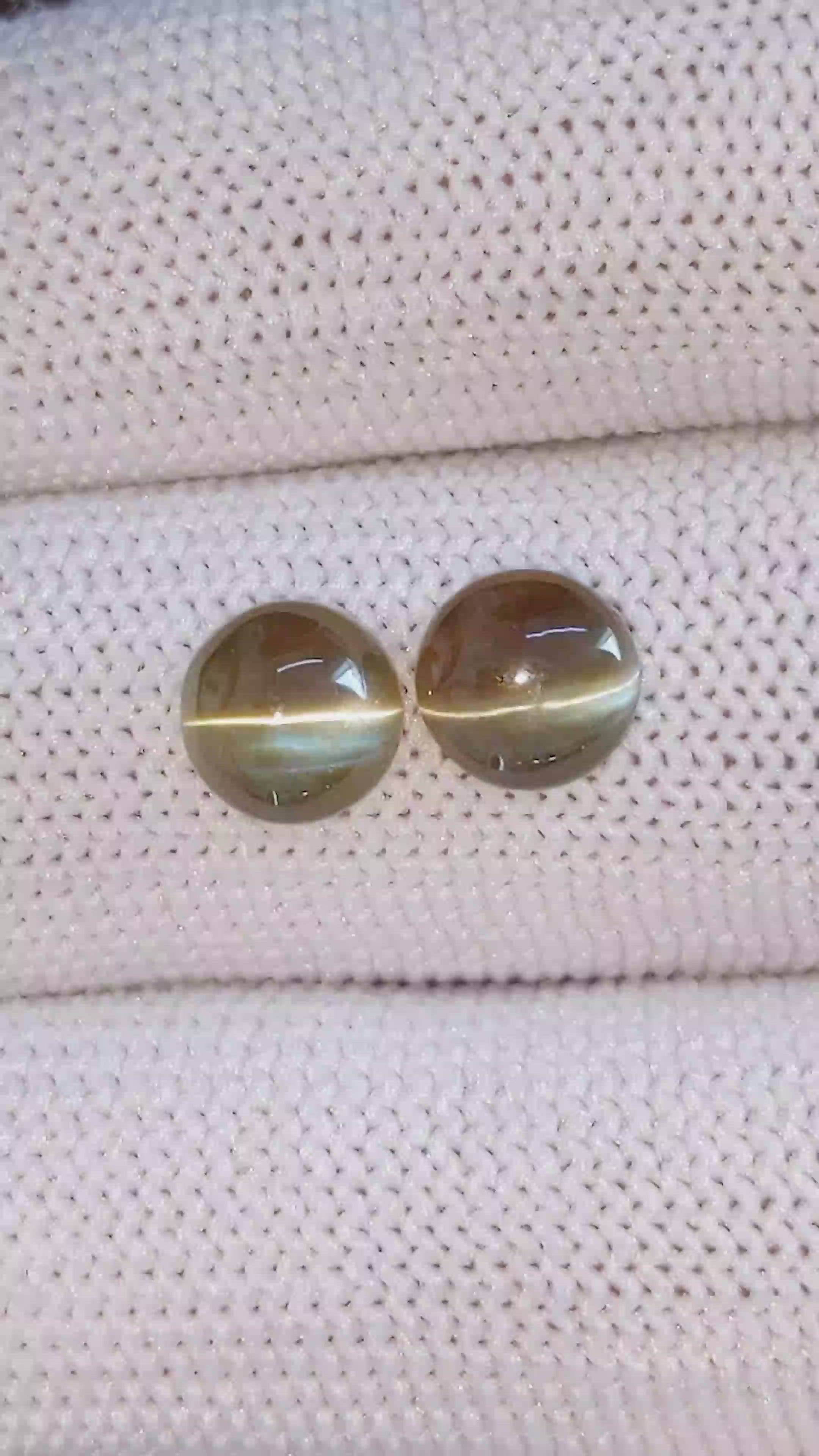 3.06 Ct.Tw.Total Carat Weight Greenish Brown Cabochon Chrysoberyl Pair from Ceylon (Sri Lanka) Size Video