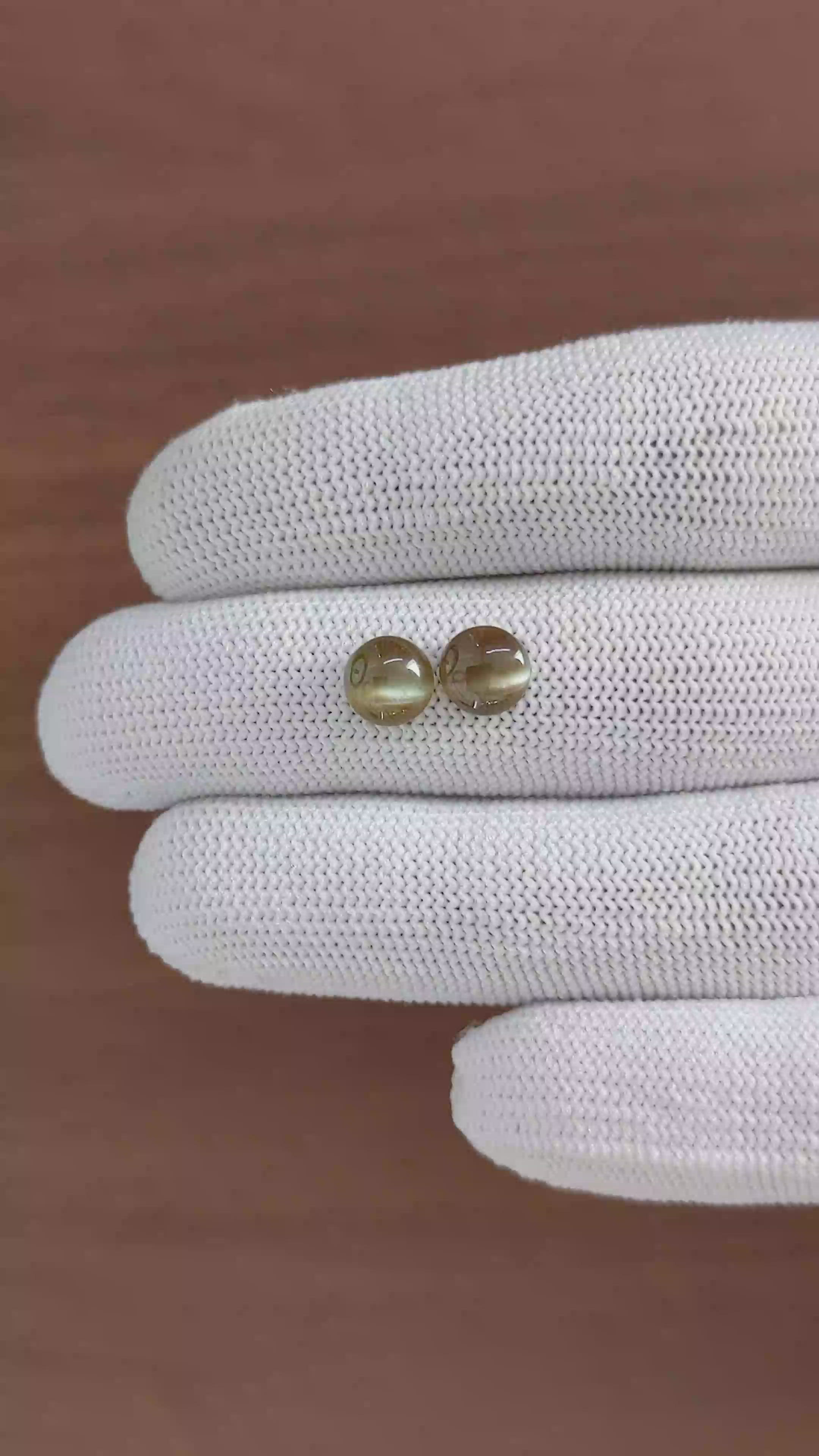3.06 Ct.Tw.Total Carat Weight Greenish Brown Cabochon Chrysoberyl Pair from Ceylon (Sri Lanka) Size Video