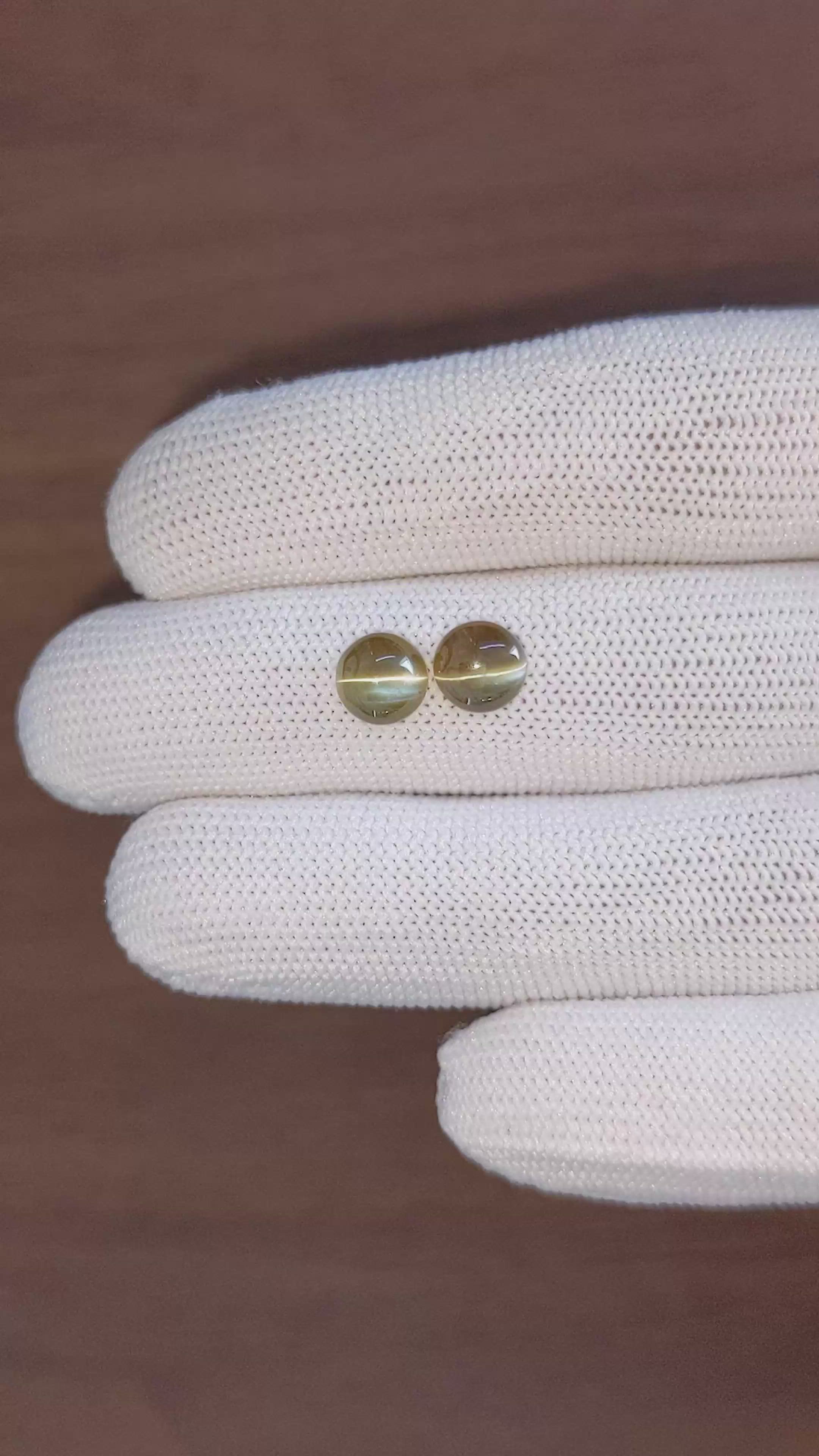 3.06 Ct.Tw.Total Carat Weight Greenish Brown Cabochon Chrysoberyl Pair from Ceylon (Sri Lanka) Size Video