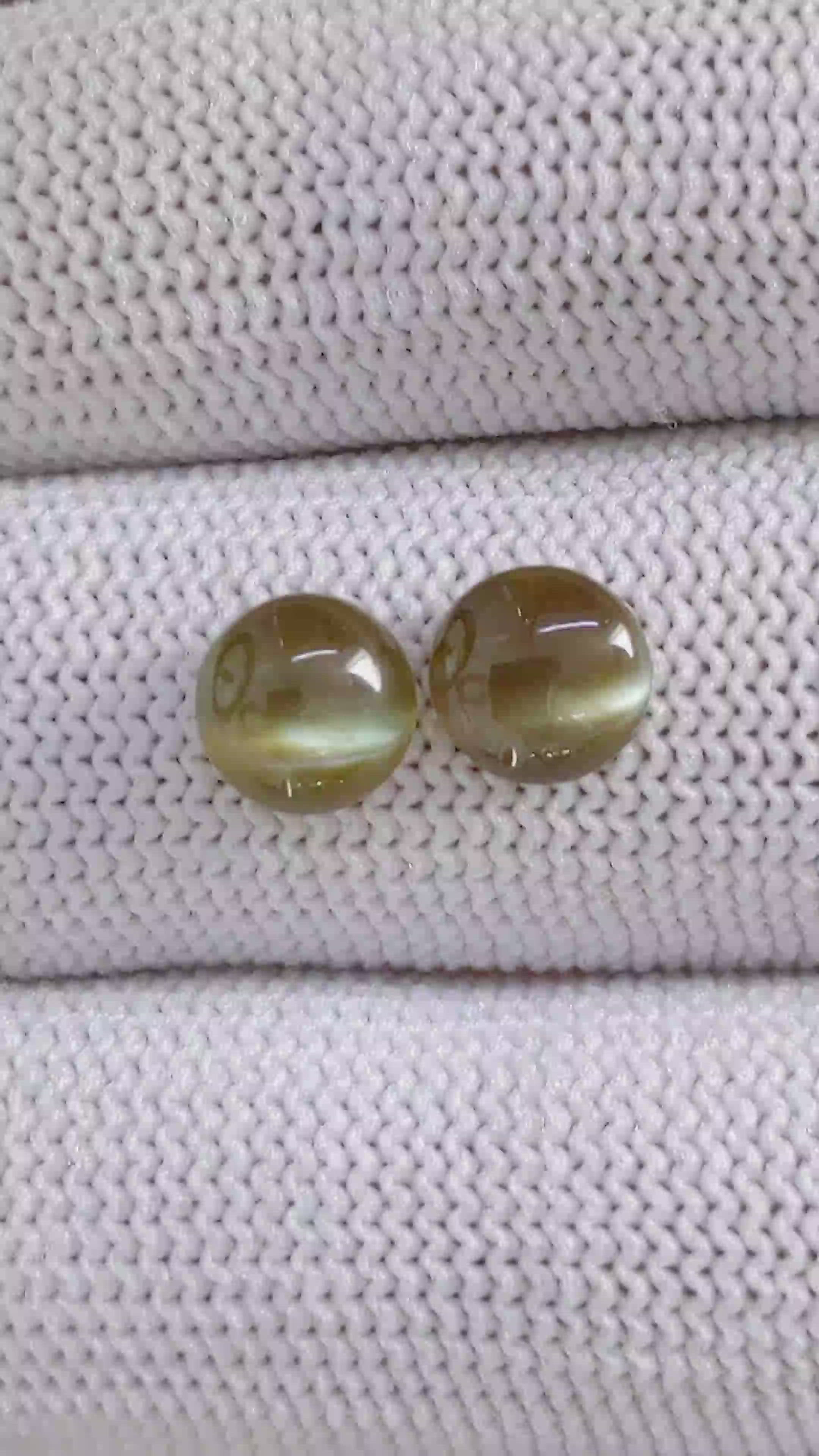 3.06 Ct.Tw.Total Carat Weight Greenish Brown Cabochon Chrysoberyl Pair from Ceylon (Sri Lanka) Size Video
