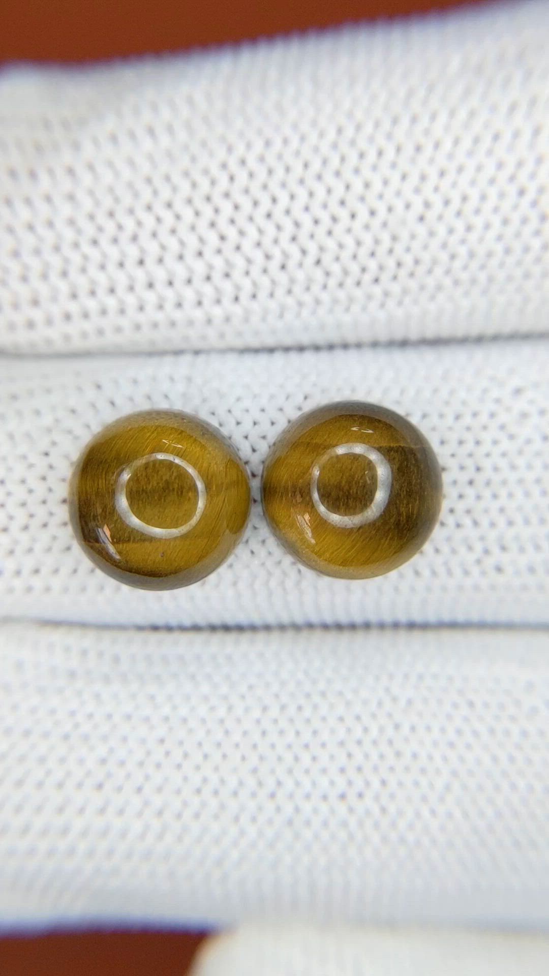 8.44&nbsp;Ct.Tw.Total Carat Weight Cabochon Tiger's Eye Pair from Ceylon (Sri Lanka) Size Video