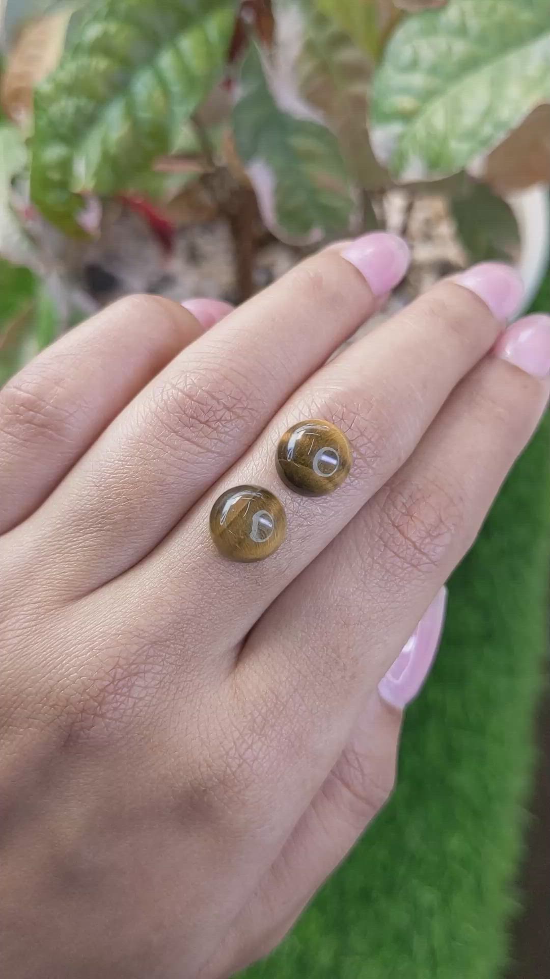 8.44&nbsp;Ct.Tw.Total Carat Weight Cabochon Tiger's Eye Pair from Ceylon (Sri Lanka) Size Video