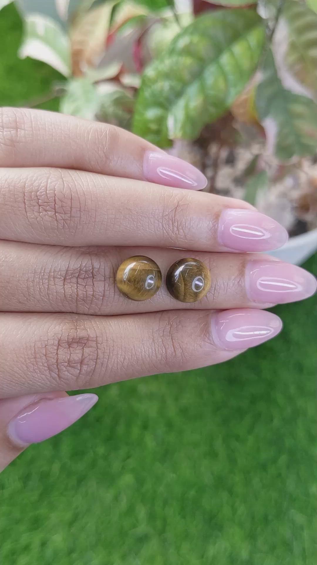 8.44&nbsp;Ct.Tw.Total Carat Weight Cabochon Tiger's Eye Pair from Ceylon (Sri Lanka) Size Video