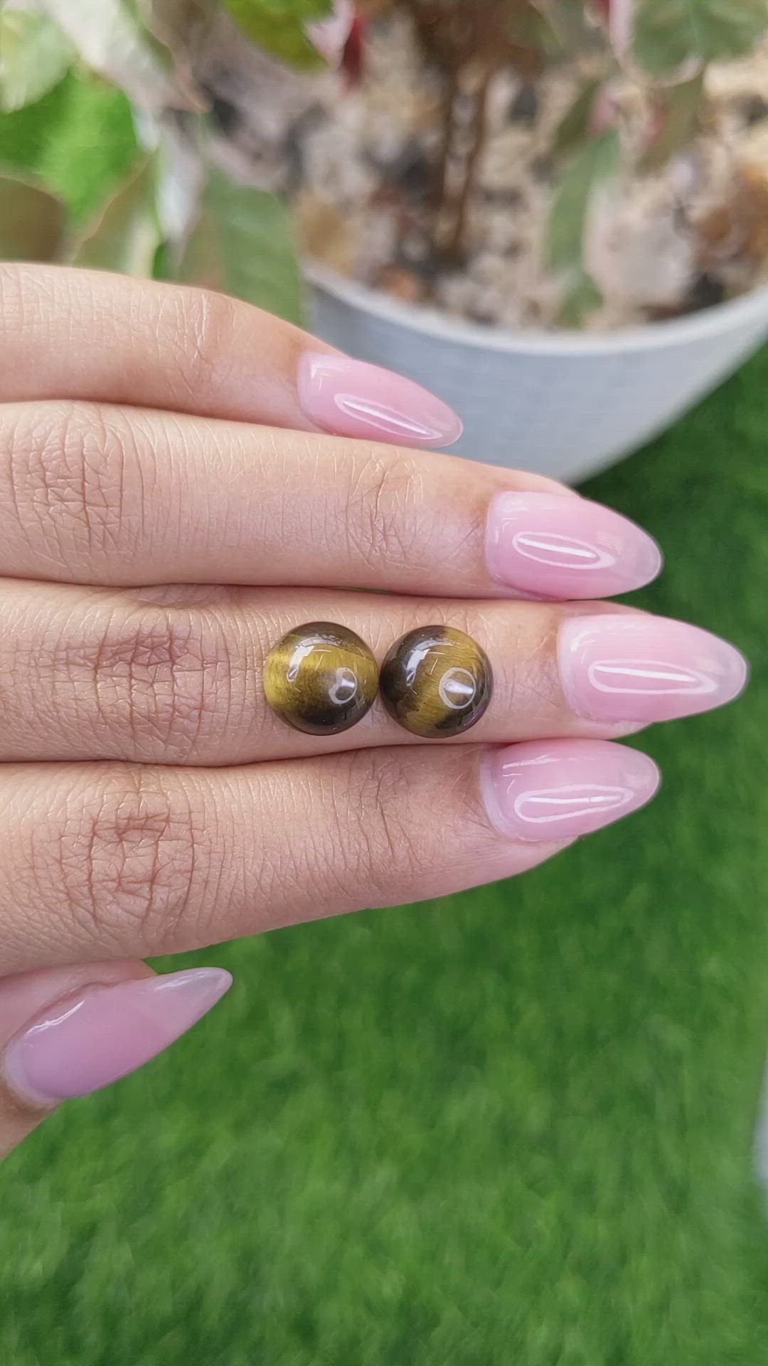 8.70&nbsp;Ct.Tw.Total Carat Weight Cabochon Tiger's Eye Pair from Ceylon (Sri Lanka) Size Video