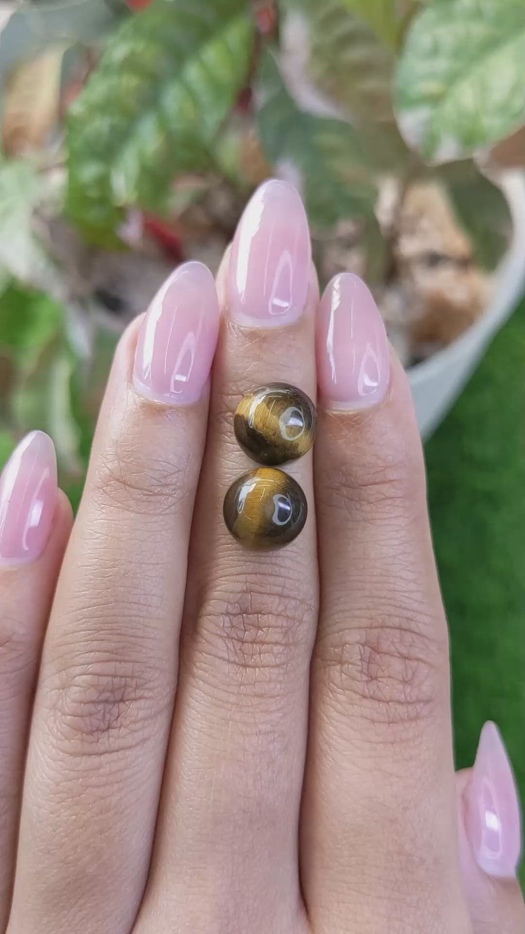 8.70&nbsp;Ct.Tw.Total Carat Weight Cabochon Tiger's Eye Pair from Ceylon (Sri Lanka) Size Video