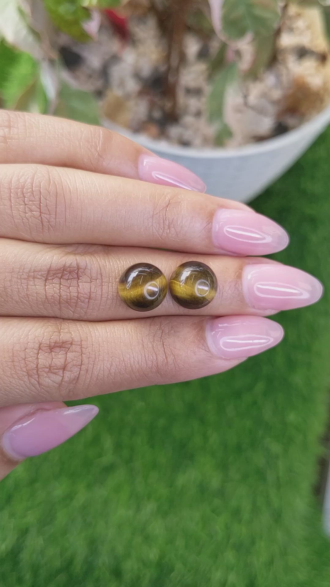 8.76&nbsp;Ct.Tw.Total Carat Weight Cabochon Tiger's Eye Pair from Ceylon (Sri Lanka) Size Video