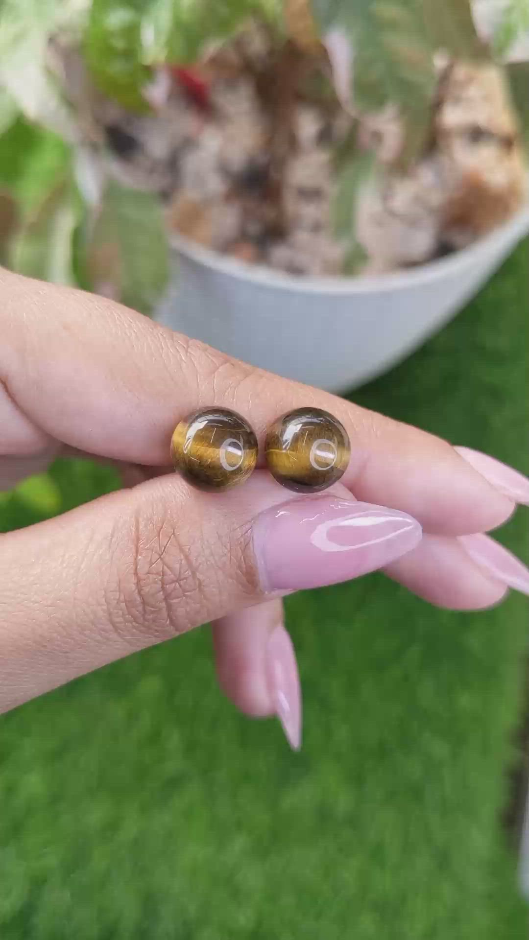 8.76&nbsp;Ct.Tw.Total Carat Weight Cabochon Tiger's Eye Pair from Ceylon (Sri Lanka) Size Video