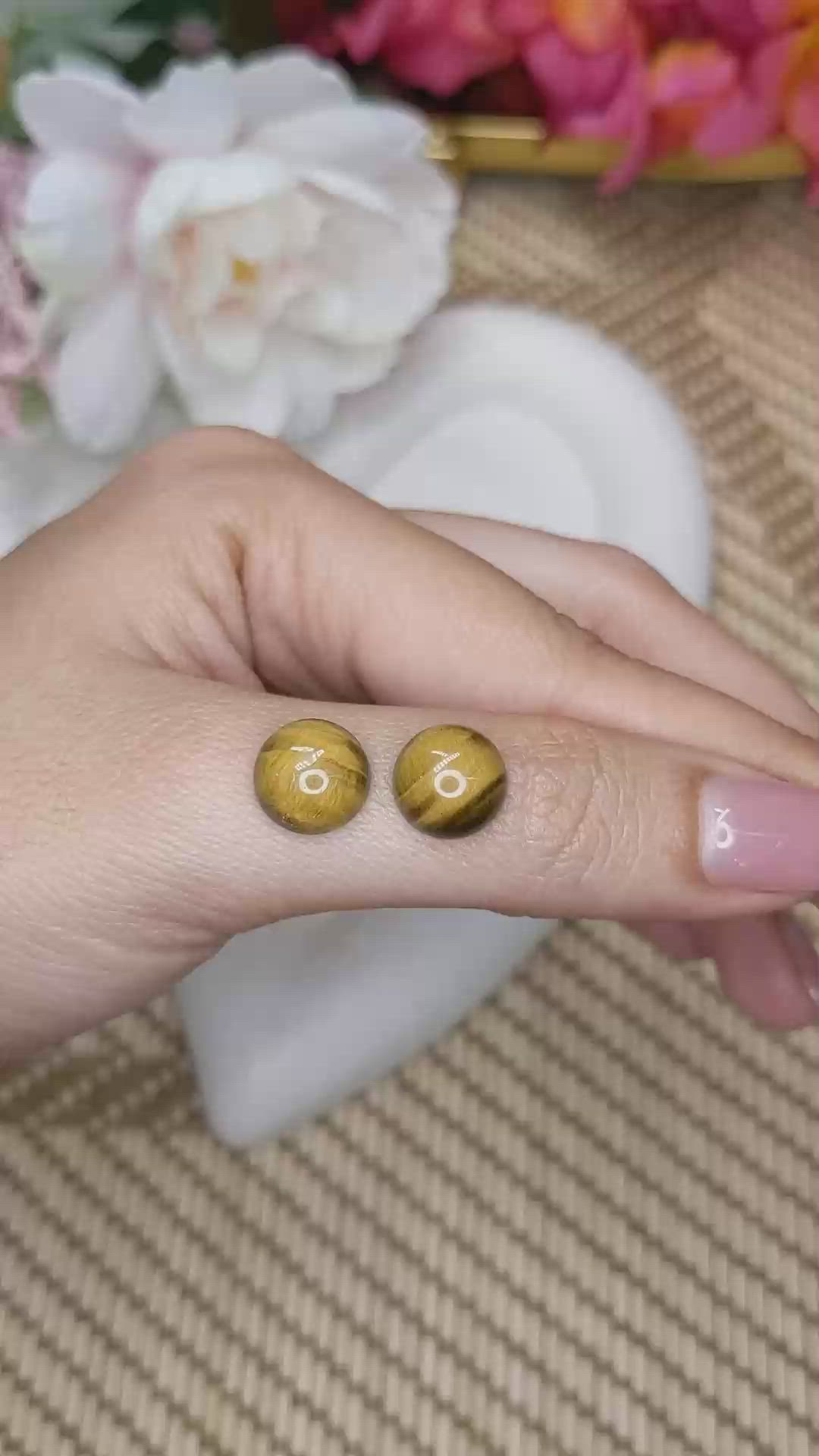 8.51 Ct.Tw.Total Carat Weight Cabochon Tiger's Eye Pair from Ceylon (Sri Lanka) Size Video