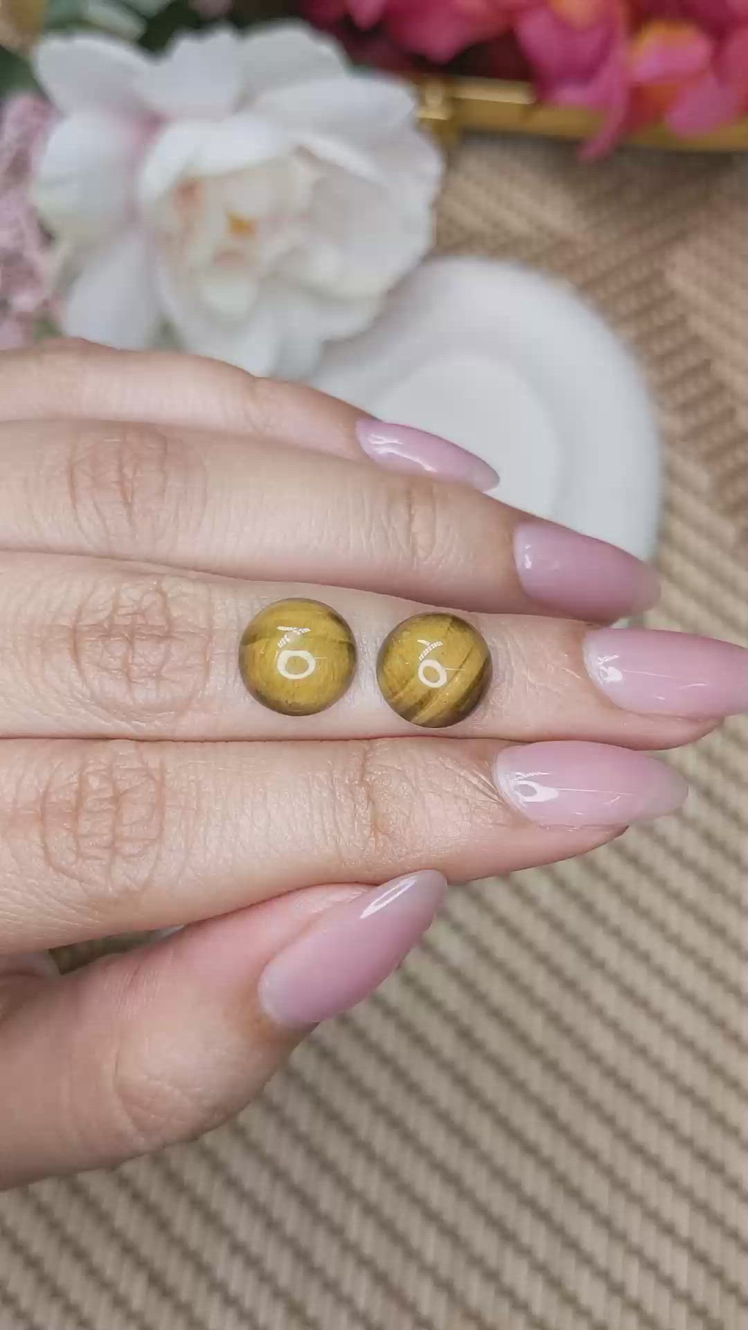 8.51 Ct.Tw.Total Carat Weight Cabochon Tiger's Eye Pair from Ceylon (Sri Lanka) Size Video