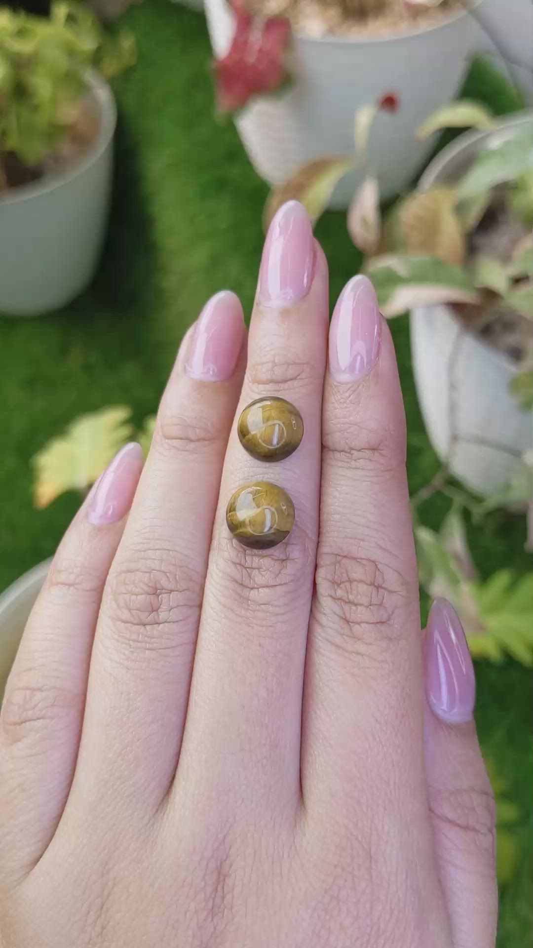 8.51 Ct.Tw.Total Carat Weight Cabochon Tiger's Eye Pair from Ceylon (Sri Lanka) Size Video