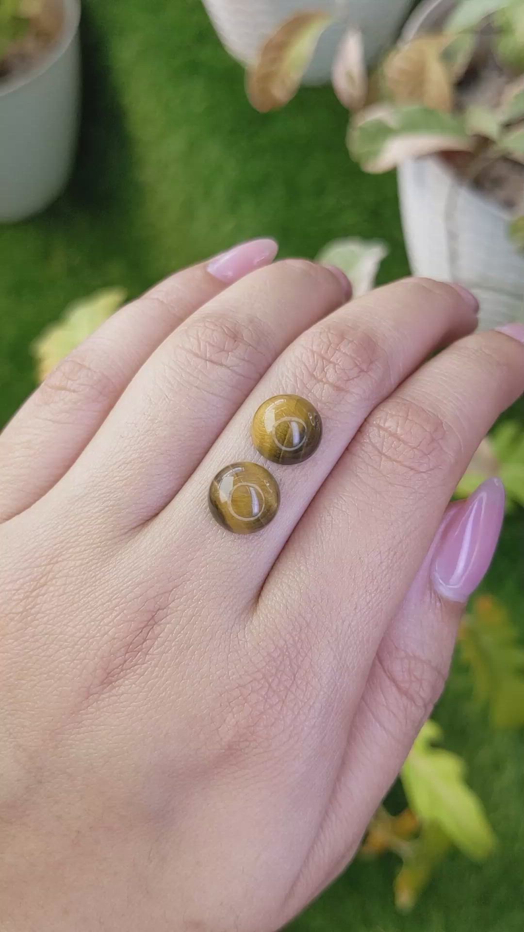 8.68&nbsp;Ct.Tw.Total Carat Weight Cabochon Tiger's Eye Pair from Ceylon (Sri Lanka) Size Video